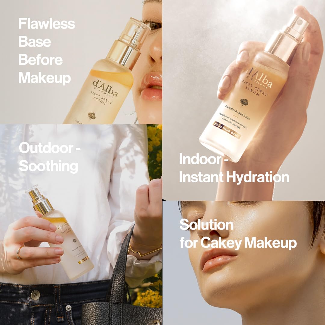 D'alba Piedmont White Truffle First Spray Serum & Double Serum Cream Set - 100ml & 70g Face Moisturizer for All Skin Types, Non-Comedogenic Hydration | Anti-Aging Skincare Routine for Day & Night Use