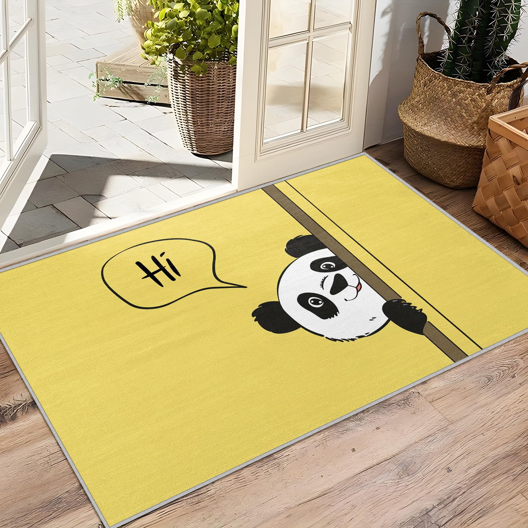 SherAvant 7x9 Panda Area Rug for Kids Rooms - Cute Cartoon Animal Nursery Rug - Kawaii Yellow Playroom Carpet - Soft Baby Floor Mat for Bedroom Decor & Gifts - Perfect for Toddler Play Areas, Daycare Centers & Cozy Home Decor
