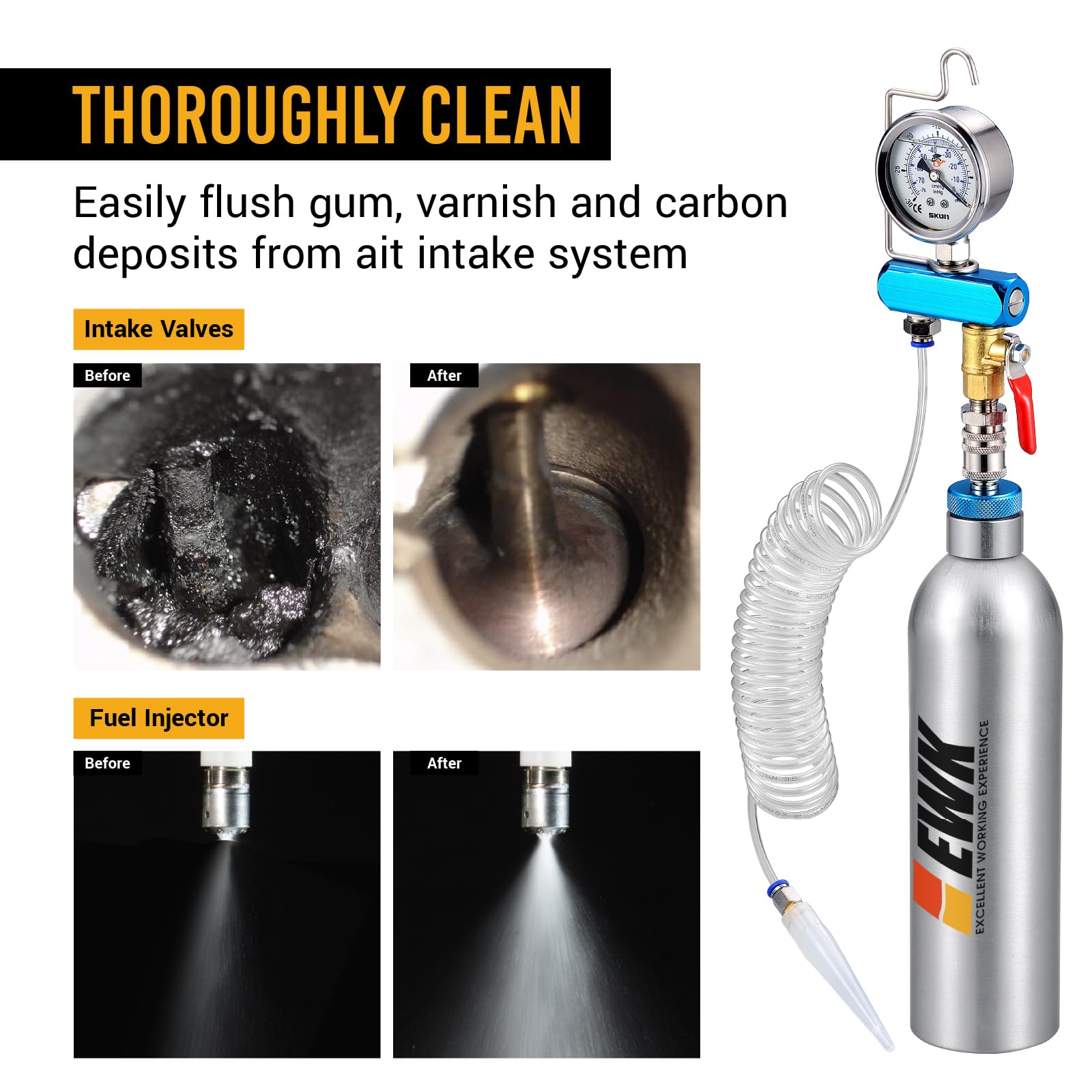 EWK Fuel Injection Cleaner & Intake Valve Cleaner - Professional Vacuum System Cleaner for Cars, Trucks & SUVs - Restores Engine Performance & MPG - Ideal for Routine Maintenance & Emissions Testing Preparation