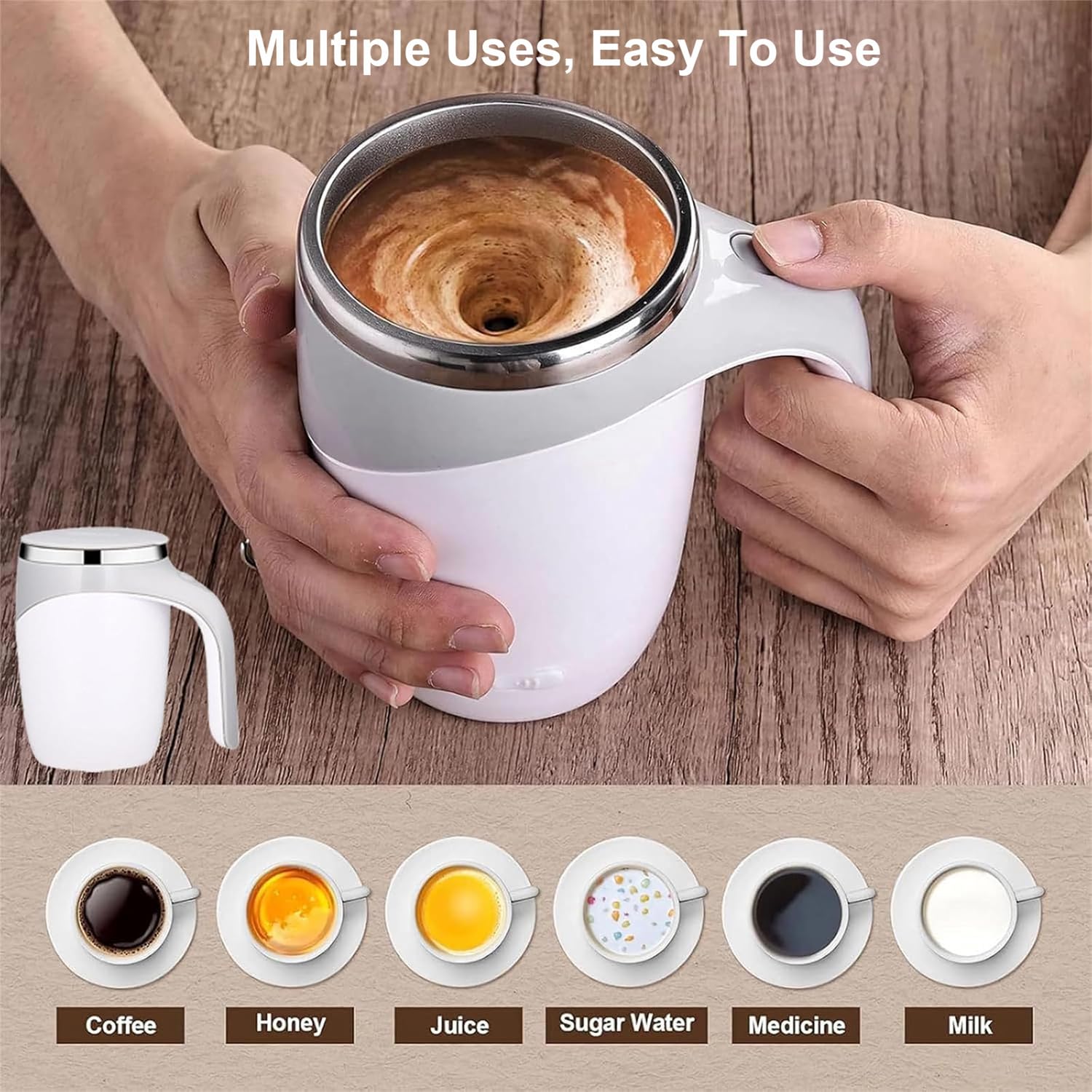 Self Stirring Coffee Mug with Magnetic Stirrer - Automatic Stirring Travel Mug for Hot & Cold Beverages - Perfect for Office, Camping, and Home Use (1 Pack)