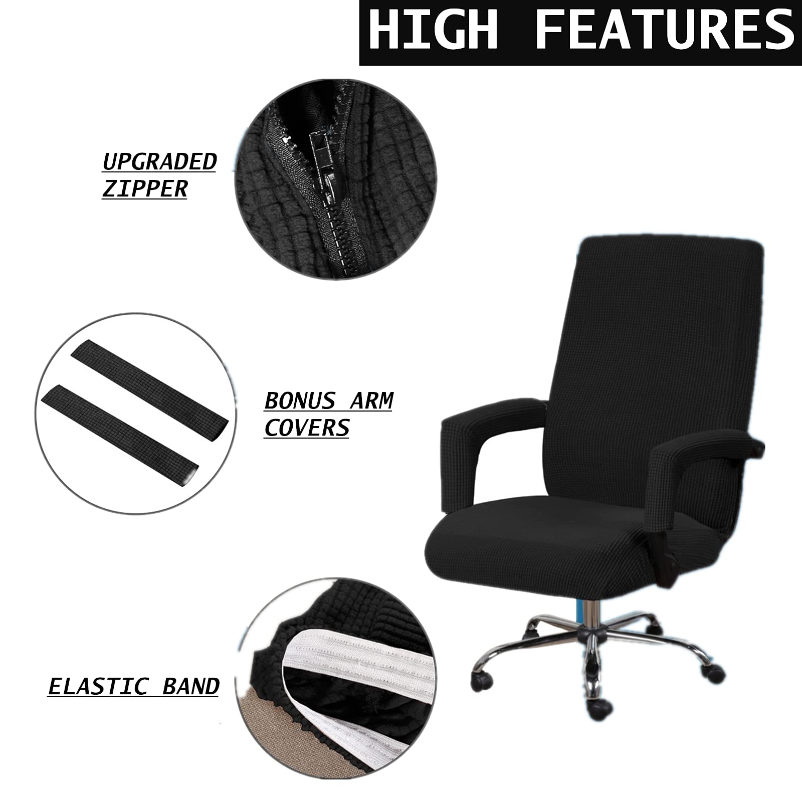 Stretchable Washable Office Chair Cover - Universal Fit for Computer & Rotating Chairs (Medium, Black) - Perfect for Home Office, Gaming & Workspace Protection