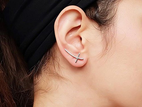 Sovats Sideways Cross Earrings for Women - 925 Sterling Silver Rhodium Plated, Hypoallergenic Nickel Free, Simple & Stylish Climber Earrings - Perfect for Everyday Wear, Gift Giving & Special Occasions