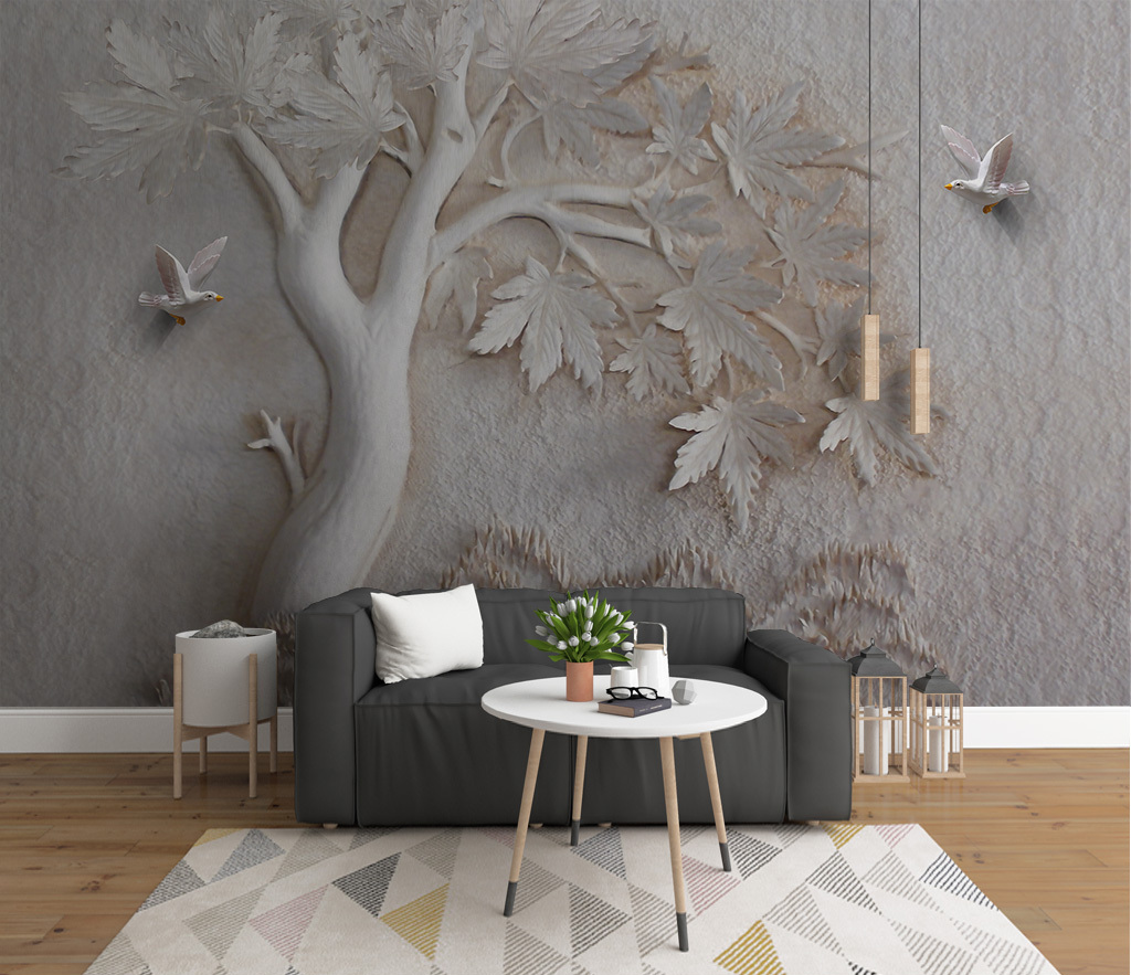 3D Embossed Maple Tree Mural Wallpaper - Nature-Inspired Peel & Stick Wall Decor for Living Room, Bedroom, Nursery | Easy to Install & Remove