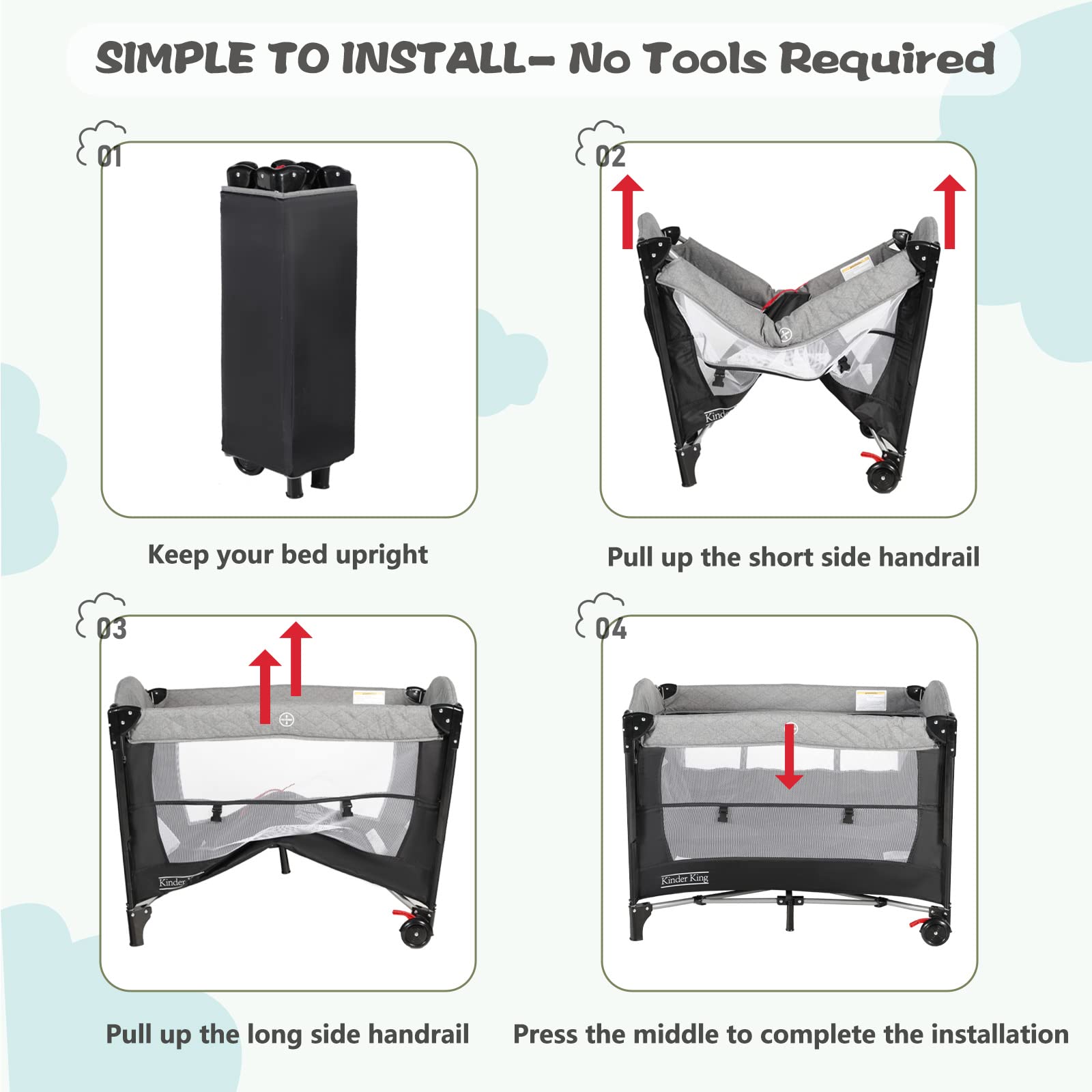Kinder King 4-in-1 Portable Nursery Center | Foldable Baby Bassinet & Playard with Changing Table & Storage Basket | Perfect for Newborns to Toddlers | Ideal for Bedside Sleeping, Playtime & Diaper Changes