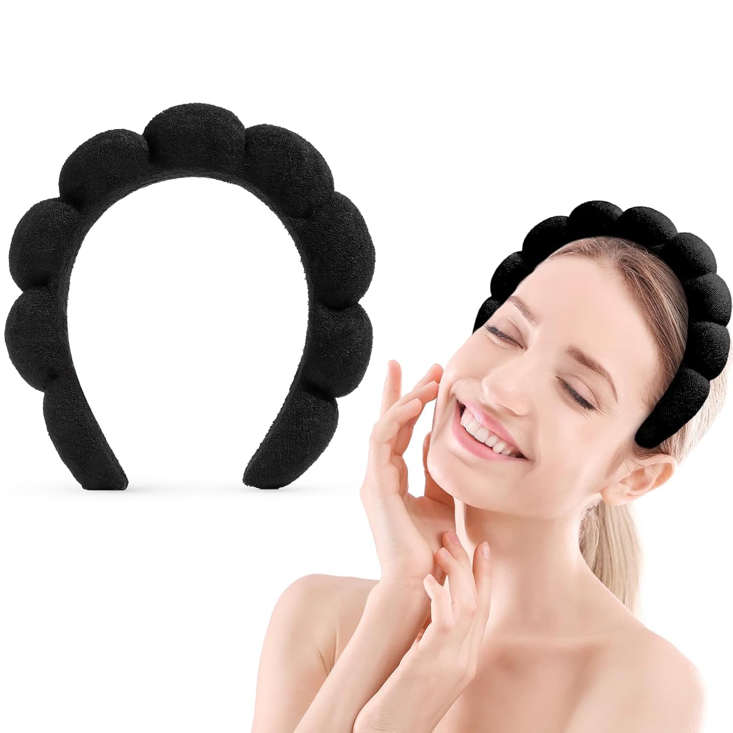 Soft Cloud Sponge Headband for Women & Girls - Spa, Shower, Makeup & Skincare - Black Face Washing Hairband - Perfect for Bath, Facial Routine & Relaxation
