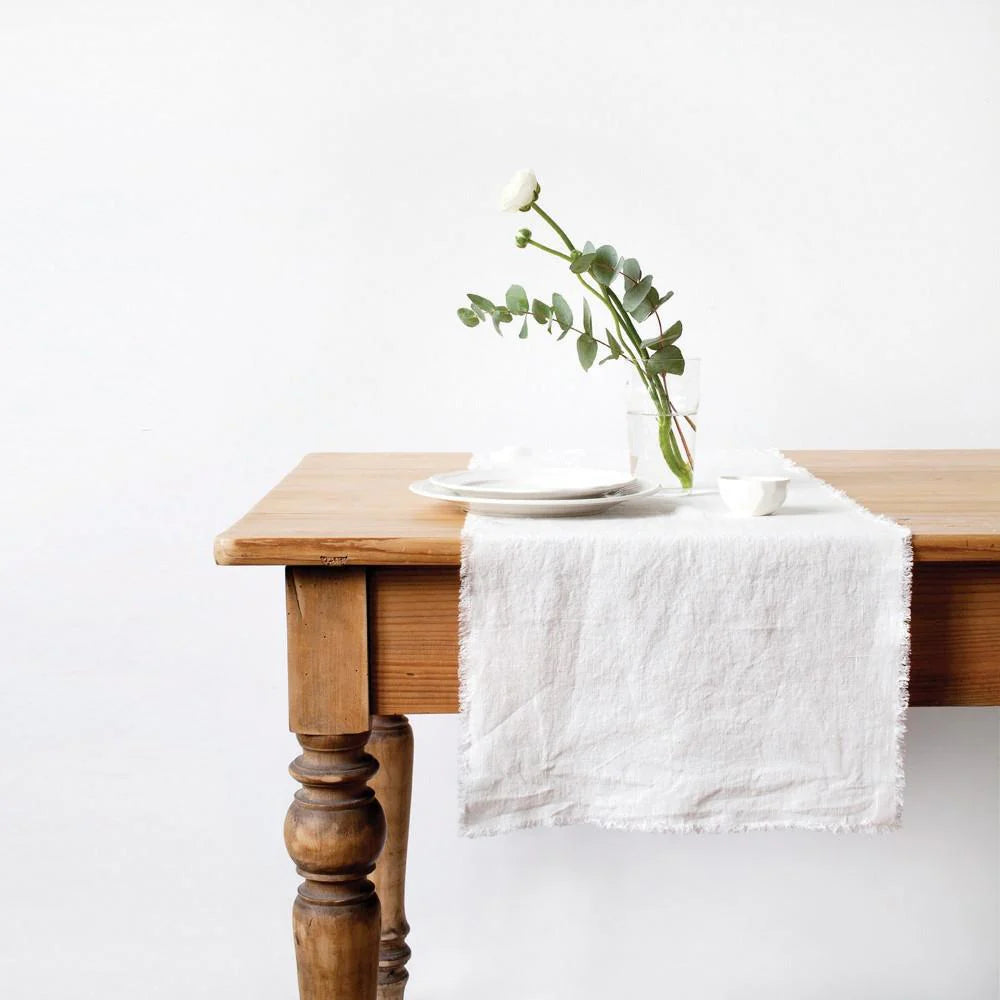 Premium White Linen Fringed Table Runner - Elegant Dining Decor for Weddings, Parties & Home Decor | 72 Inch Long