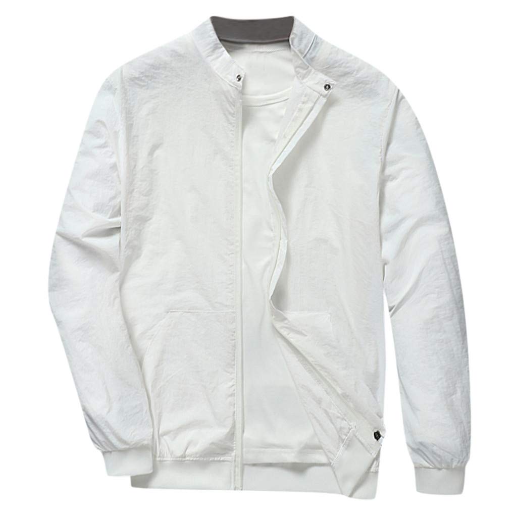 WENKOMG1 Men's Lightweight Spring Solid Color Jacket - Casual Long Sleeve Crewneck Cardigan for Sports & Outdoor Activities | Perfect for Hiking, Travel, and Everyday Wear