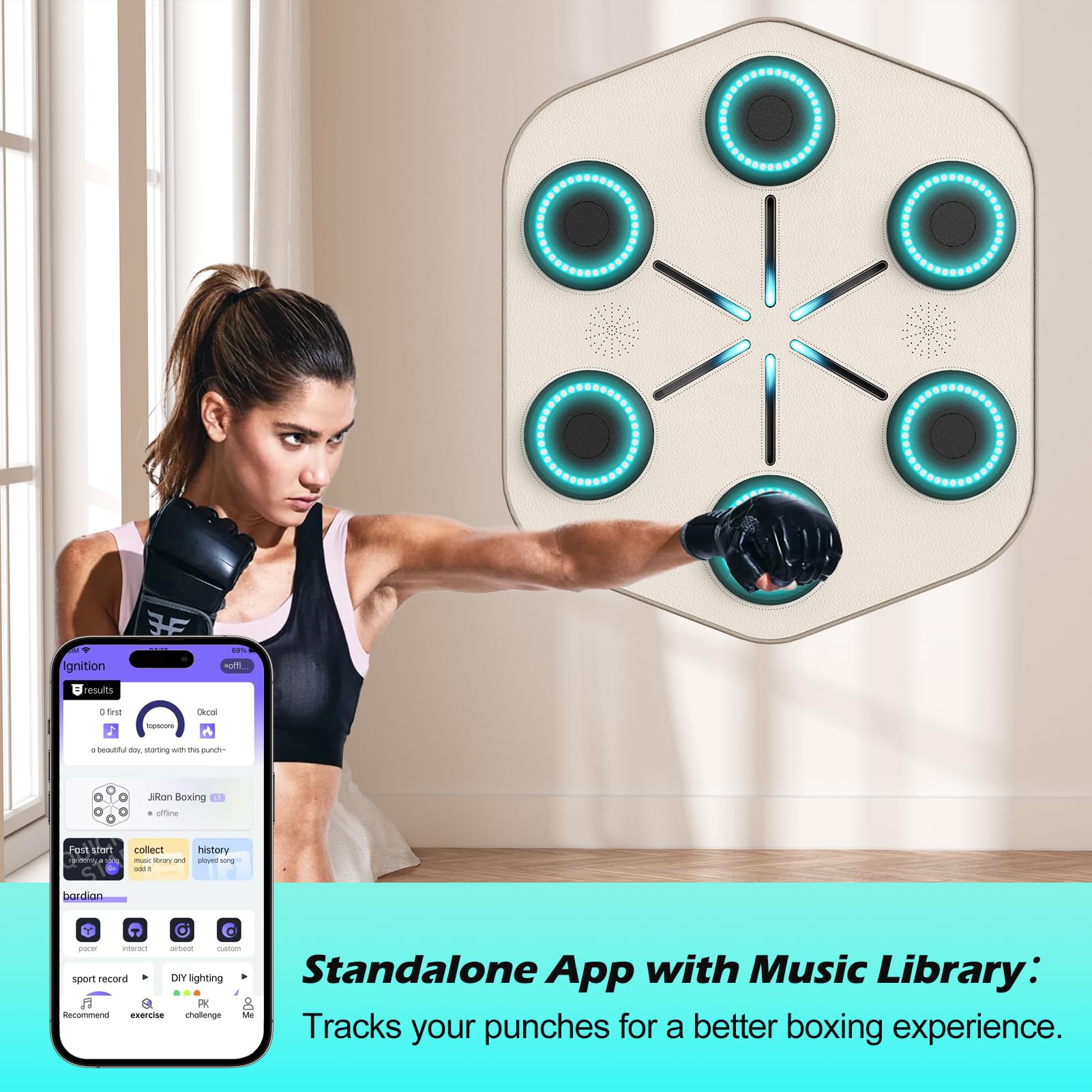 Smart Music Boxing Machine with App - Interactive Punching Bag with Rhythm-Syncing LED Lights & Bluetooth Connectivity | Wall-Mounted Fitness Equipment for Home Gym, Boxing Training & Stress Relief
