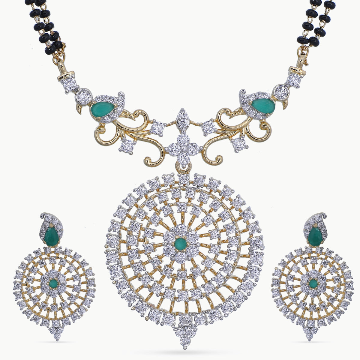Manuja Nakshatra CZ Black Beaded Jewelry Set - Elegant Cubic Zirconia Necklace & Bracelet for Women | Perfect for Parties, Weddings & Evening Events