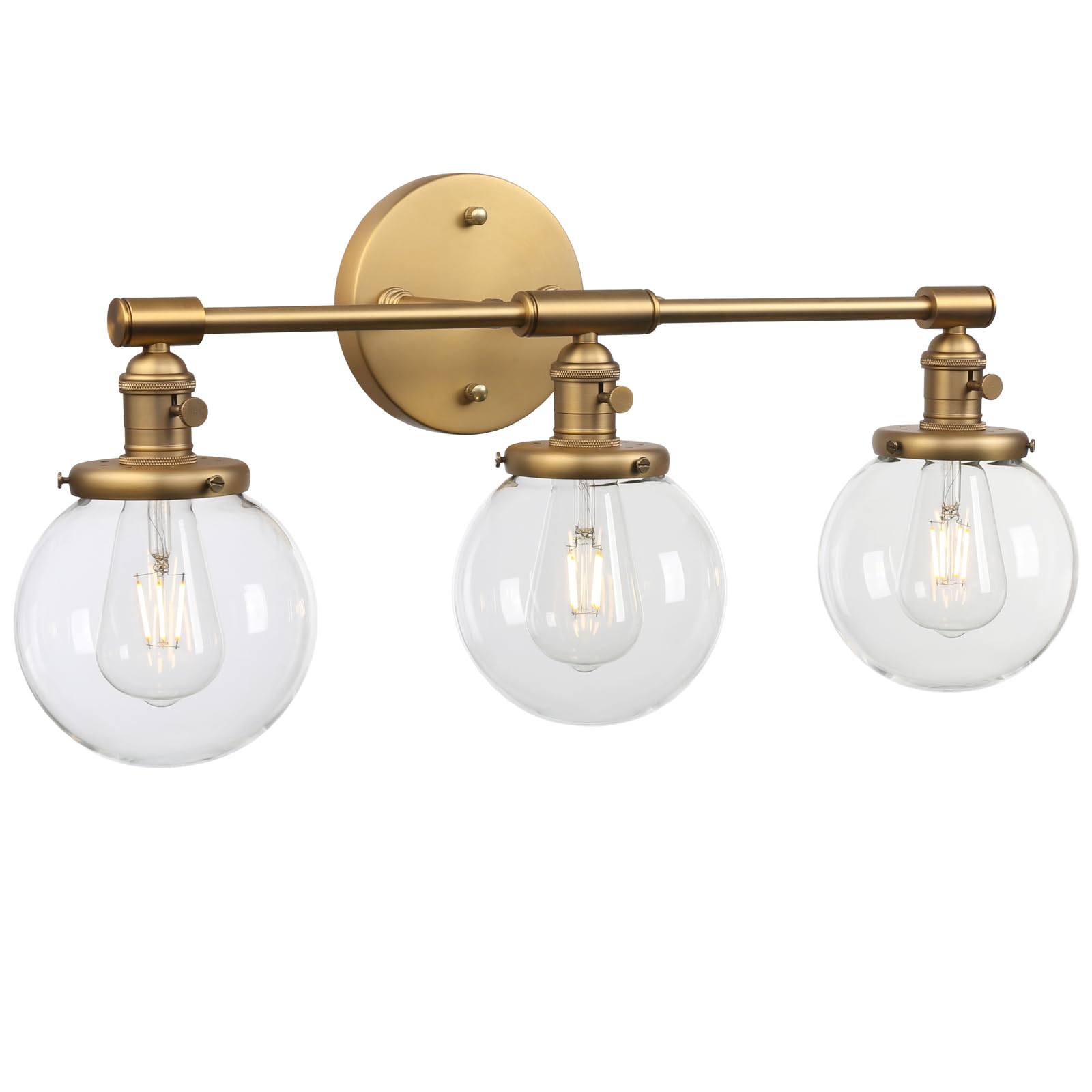Vintage Industrial Antique 3-Light Wall Sconce with Clear Glass Globe Shades - Rustic Farmhouse Lighting for Bedroom, Living Room & Entryway Decor