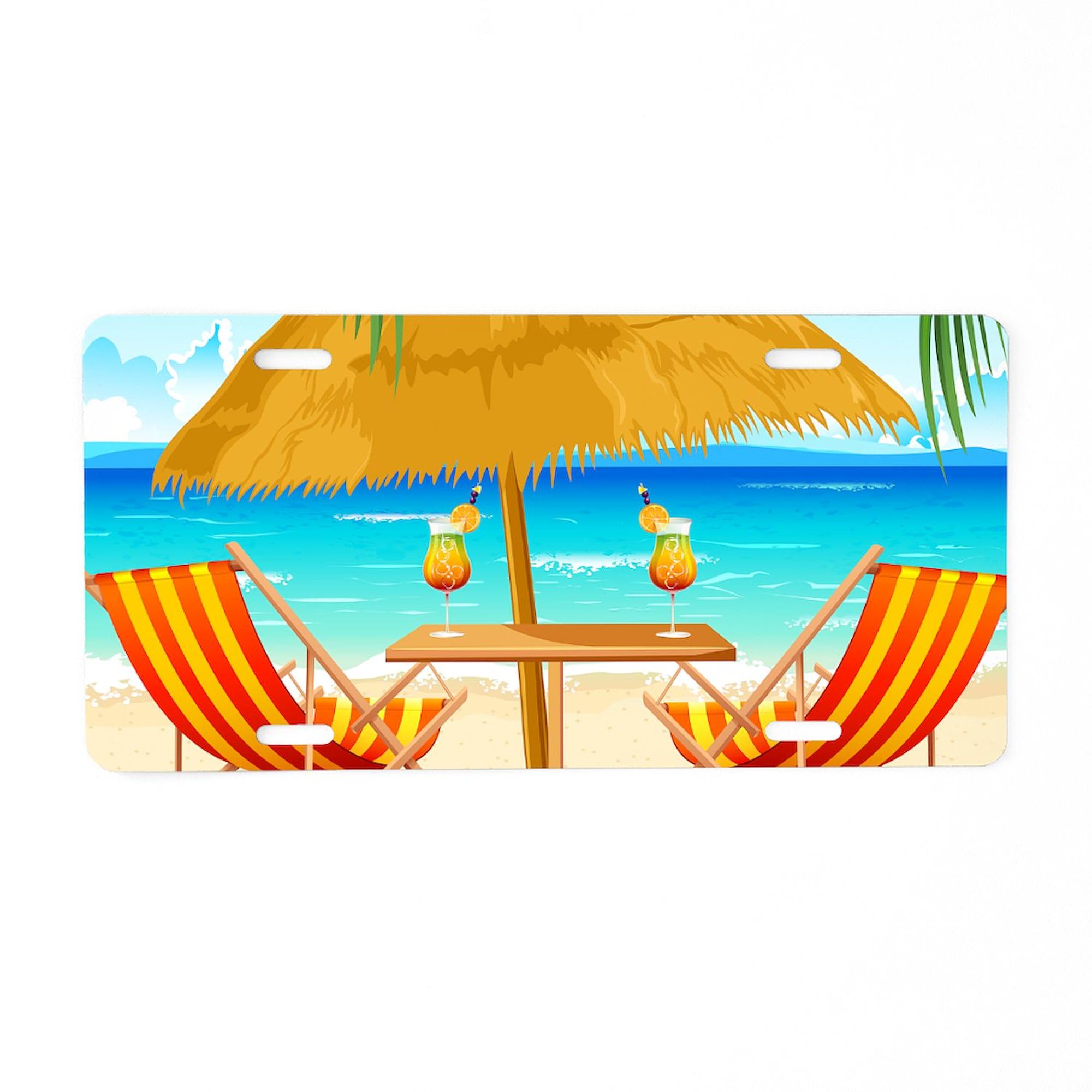 Custom Beach Scene Aluminum License Plate - Front Vanity Tag for Cars & Trucks - Perfect for Beach Lovers, Coastal Decor & Summer Road Trips