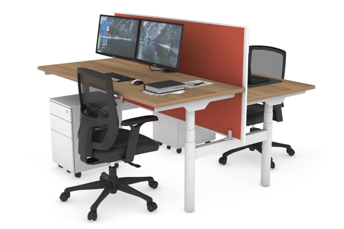 Flexi Premium Height Adjustable 2-Person H Bench Workstation - White Frame [1400L x 700W] for Office & Home Workspace | Ergonomic Standing Desk Solution