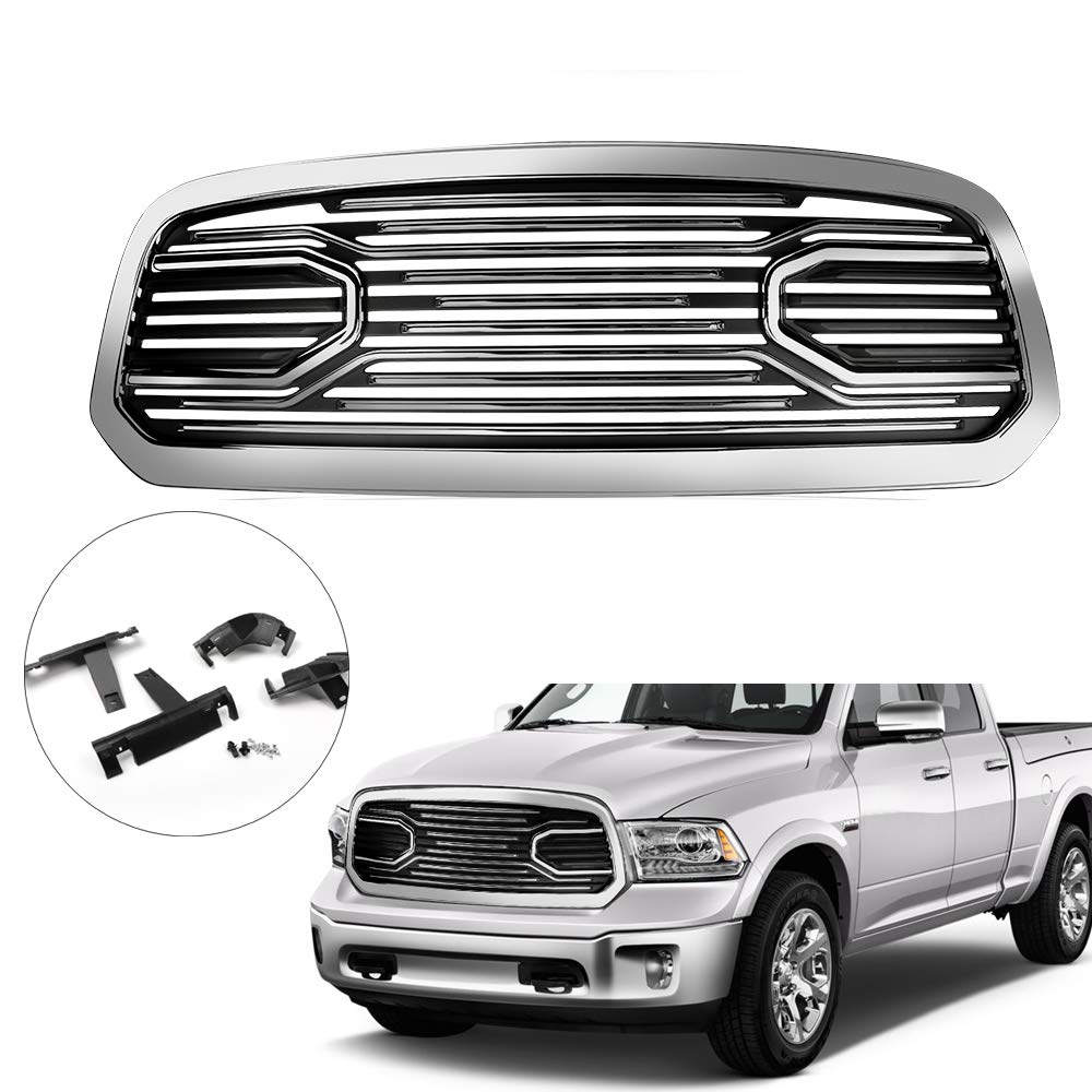 2013-2018 Ram 1500 Front Big Horn Replacement Grille with Shell - Heavy Duty Chrome Truck Grille Upgrade for Off-Road & Custom Look | Perfect for Car Shows, Daily Driving & Truck Modifications