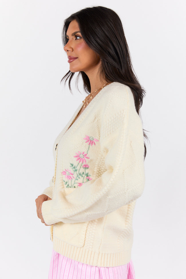 Up To Fate Cream and Pink Multi Floral Embroidered Cardigan for Women | Boho Chic Lace Knit Sweater | Perfect for Spring Outfits & Date Nights
