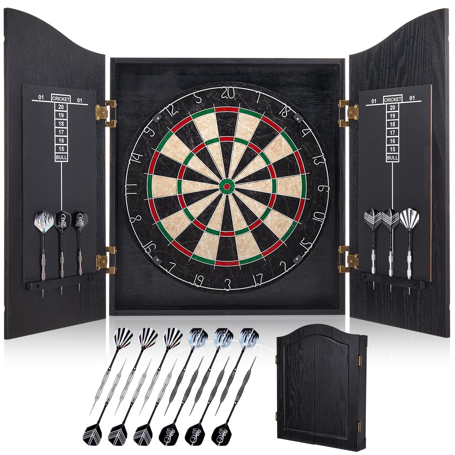 Premium Sisal Dart Board Cabinet Set with 12 Steel Darts - Wooden Dartboard Cabinet with Integrated Scoreboard for Adults & Family Game Rooms - Perfect for Home Bars, Game Rooms, and Man Caves