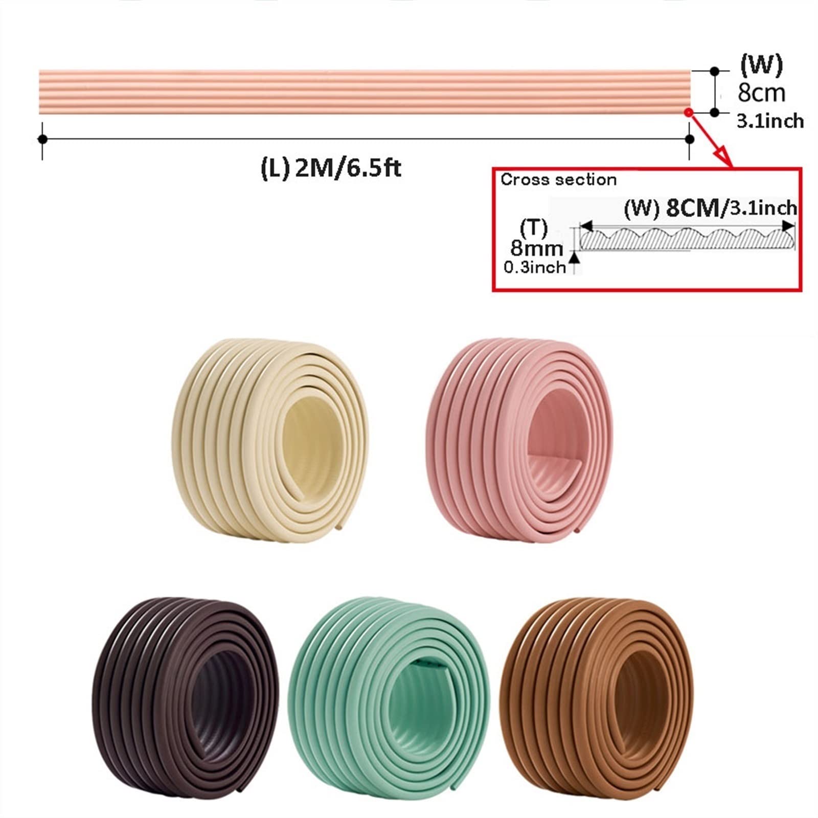 6.5ft Flexible Crown Molding Trim - Self-Adhesive Wall Edging Strip, Furniture & Table Edge Protector, Baby Safety Bumper Guard for Home & Office - Light Green Ceiling Molding, Baseboard & Wallpaper Border - Perfect for Nursery, Living Room & Kitchen Decor