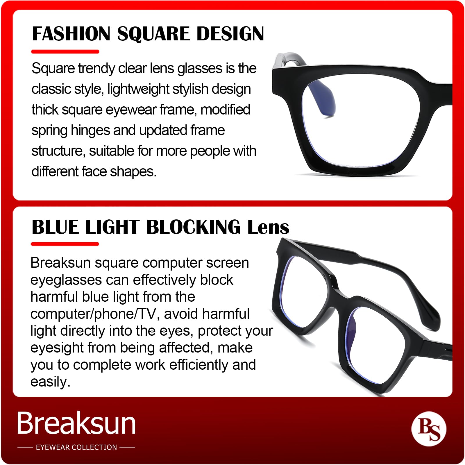 Stylish Square Glasses for Women & Men - Classic Anti Blue Light Clear Lens Frames | Perfect for Work, Gaming & Screen Time Protection