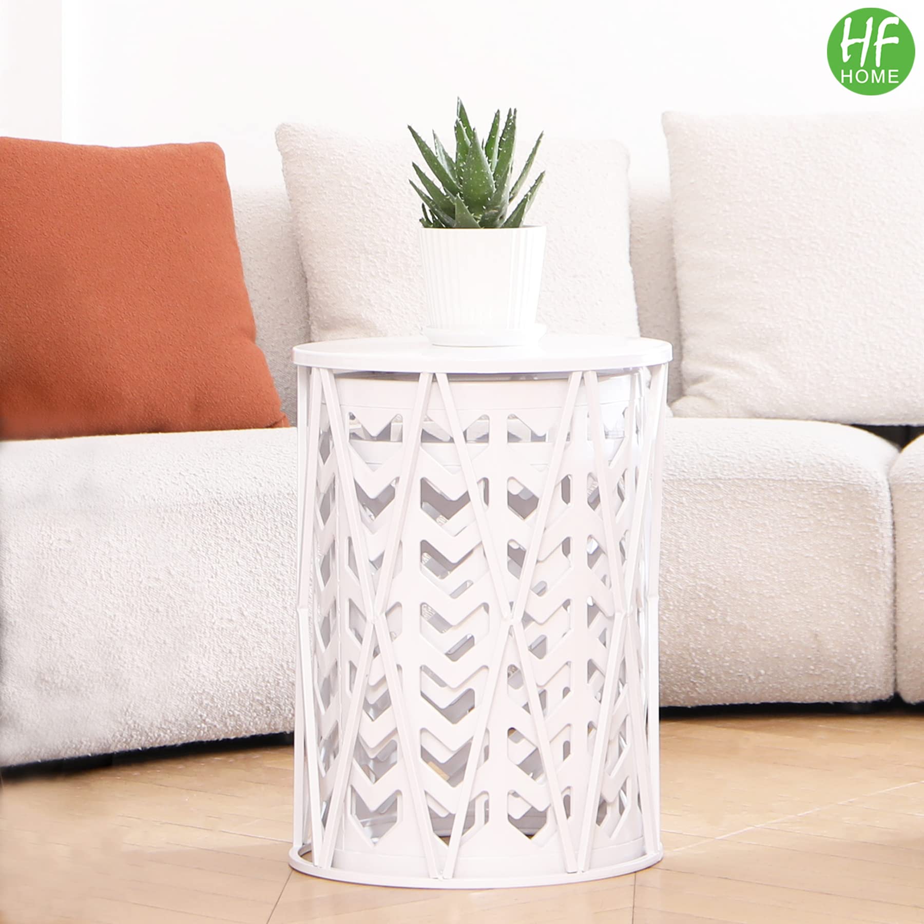 HFHOME Set of 3 Metal Side Tables - Round Nesting Coffee Tables & Nightstands for Living Room, Bedroom, Patio - Heavy Duty Indoor/Outdoor Metal Plant Stand & Garden Stool - Pure White (US Shipping) | Perfect for Small Spaces, Coffee Corner & Outdoor Seating