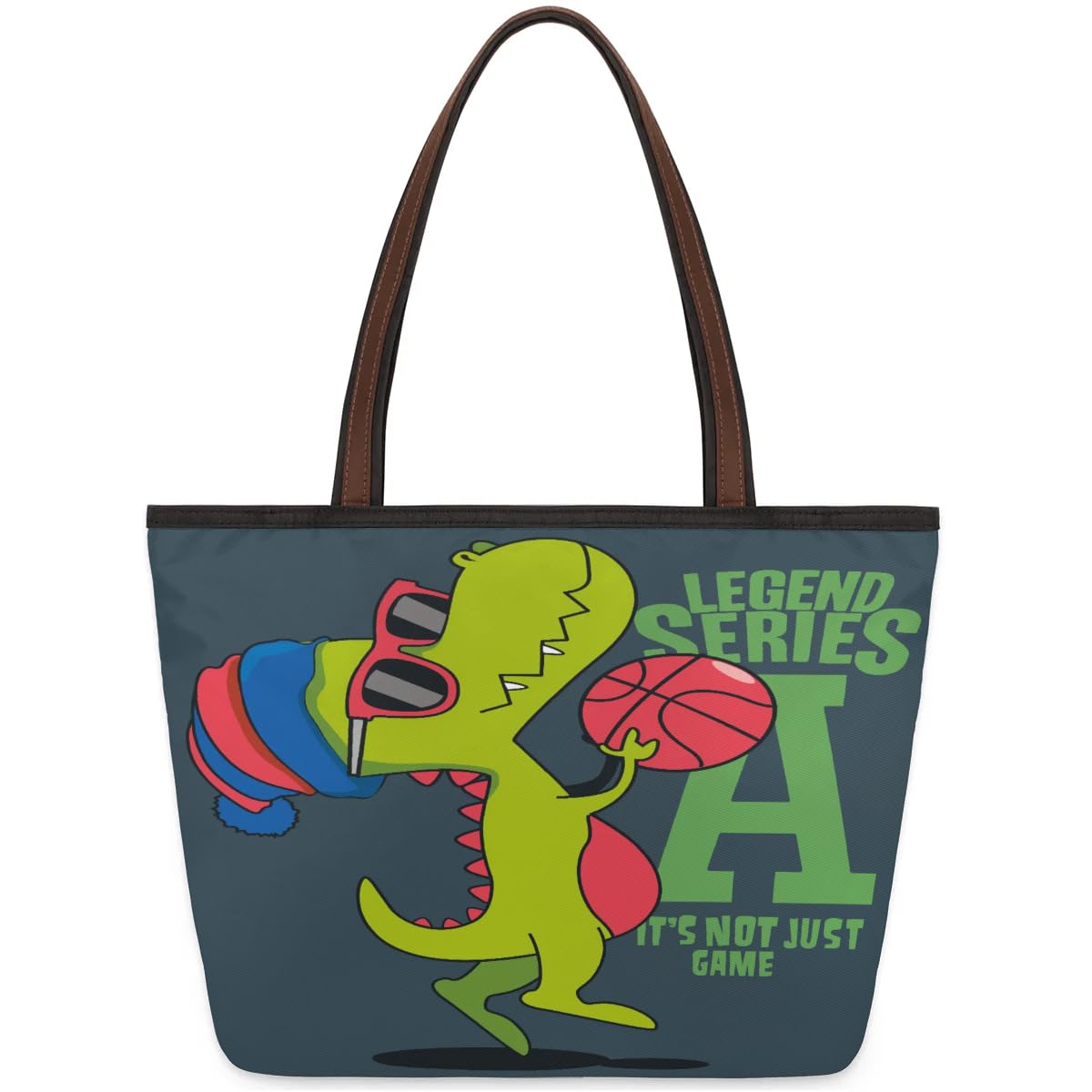 Dinosaur Basketball Player Tote Bag for Women - Stylish Work, Shopping & Travel Handbag - Multicolor Medium Size - Perfect for Office, Gym & Weekend Outings