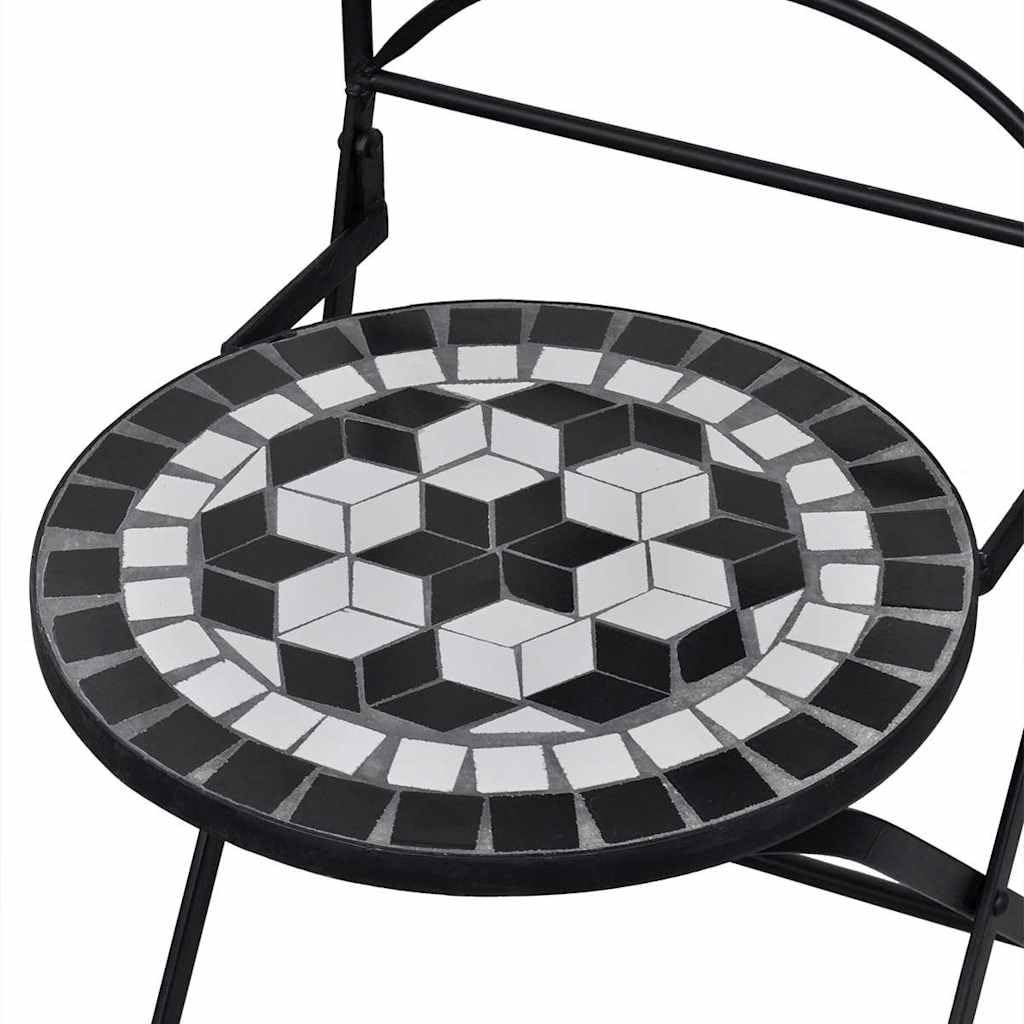2-Pack Folding Bistro Chairs - Ceramic Black & White Outdoor Dining Set for Patio, Garden, and Small Space Decor