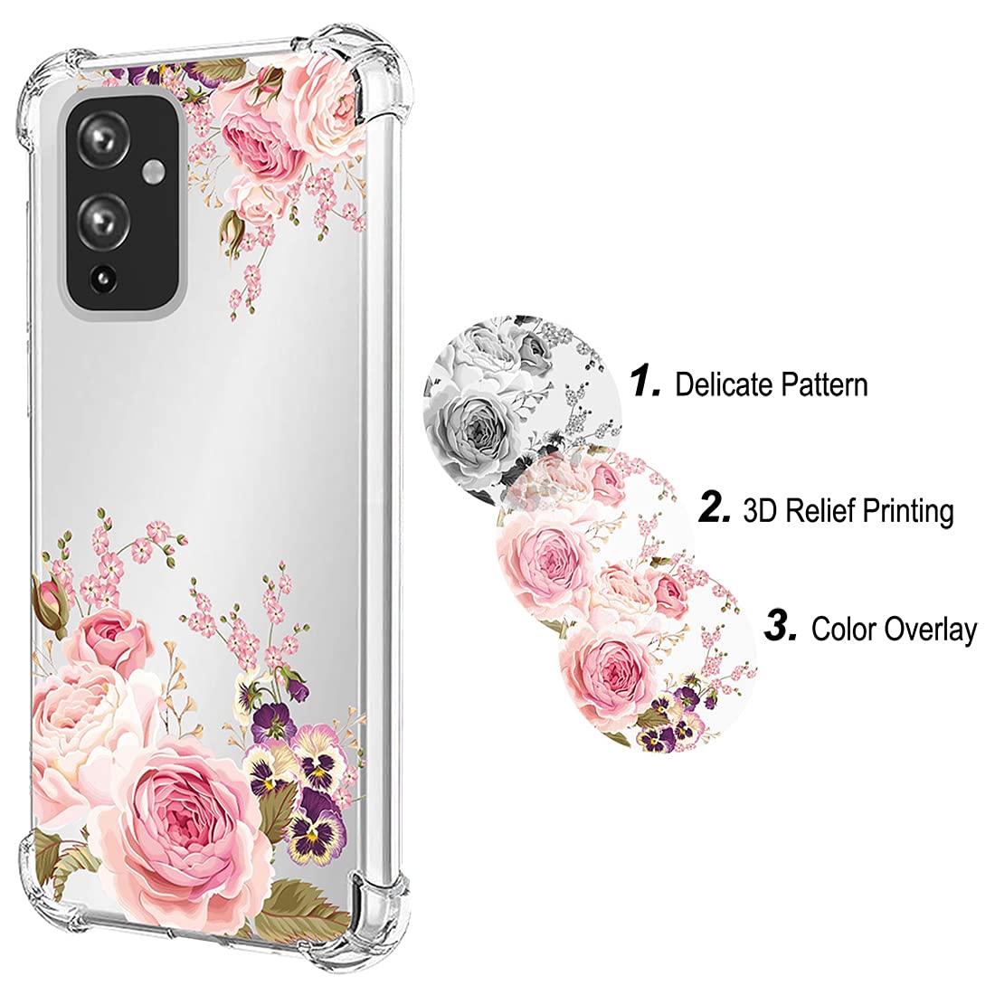 OnePlus 9 Phone Case for Women - Slim Shockproof Clear Floral TPU Protective Cover (Rose Flower) | Perfect for Everyday Use, Work & Travel
