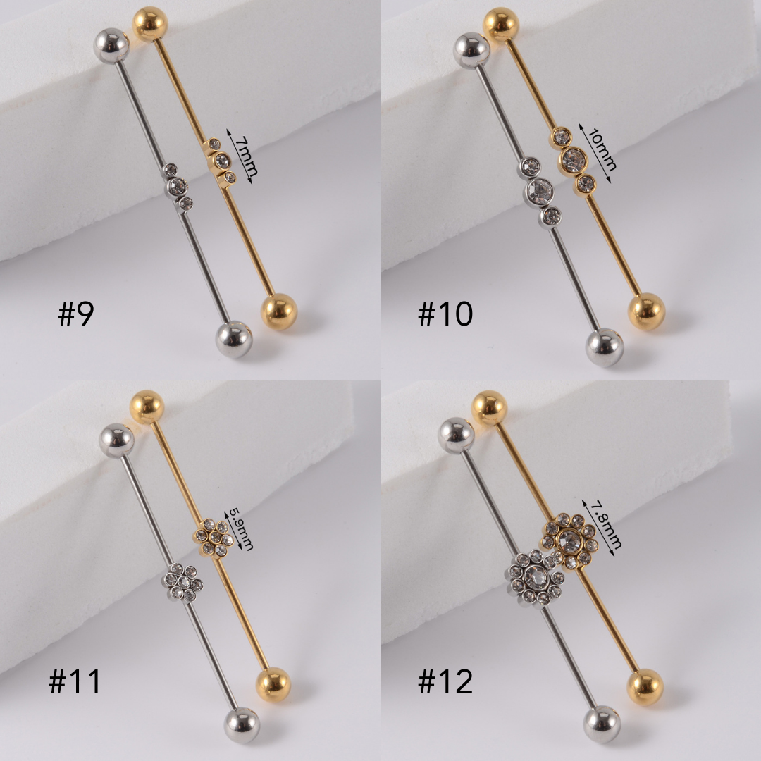 16G Gold & Silver Geometric Double Industrial Barbell Earring | DL2311 - Perfect for Cartilage Piercing, Helix, and Industrial Style Jewelry