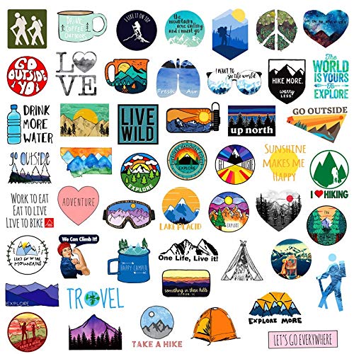50-Piece Adventure Nature Stickers Pack - Waterproof Vinyl Decals for Hiking, Camping, Travel | Perfect for Car Bumper, Helmet, Luggage, Laptop & Water Bottle | Outdoor Enthusiast Gift (GlibertVillageGoods) | Great for Backpacking Gear, Coolers & Adventure Journals
