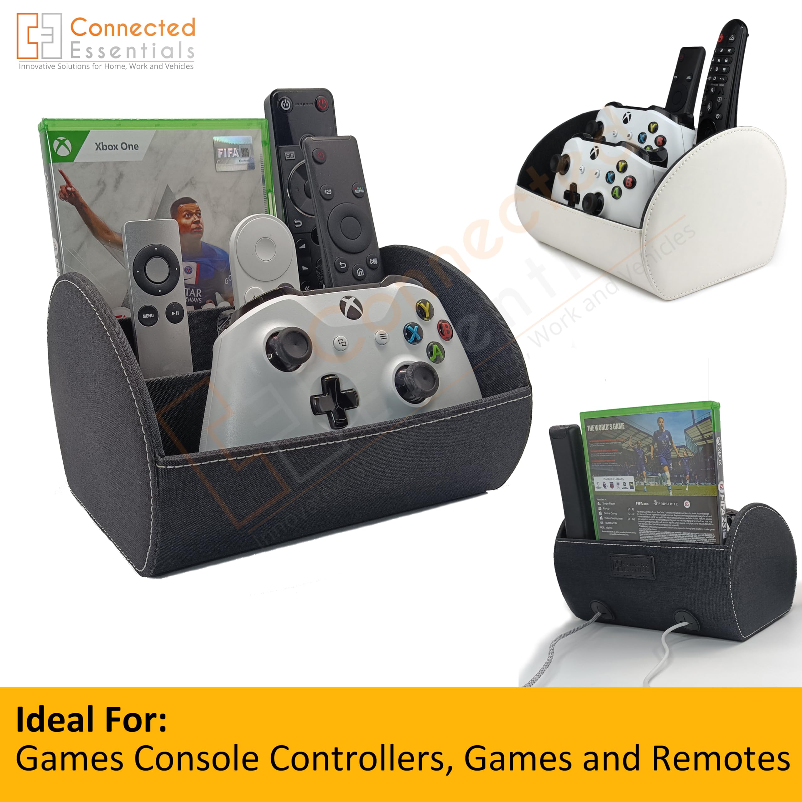 PS4 PS5 Xbox Switch Controller Stand with Charging Station - Universal Gaming Remote Holder & Organizer (CEG-31 Park & Play Black) - Perfect for Gaming Setup & Nightstand Storage