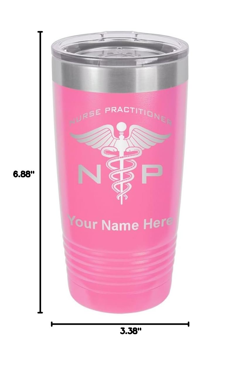 LaserGram 20oz Vacuum Insulated Stainless Steel Tumbler Mug with Personalized Engraving - Perfect Gift for Nurse Practitioners, Doctors & Healthcare Workers - Keeps Drinks Hot/Cold for Hours - Great for Hospitals, Clinics & Office Use (Pink)