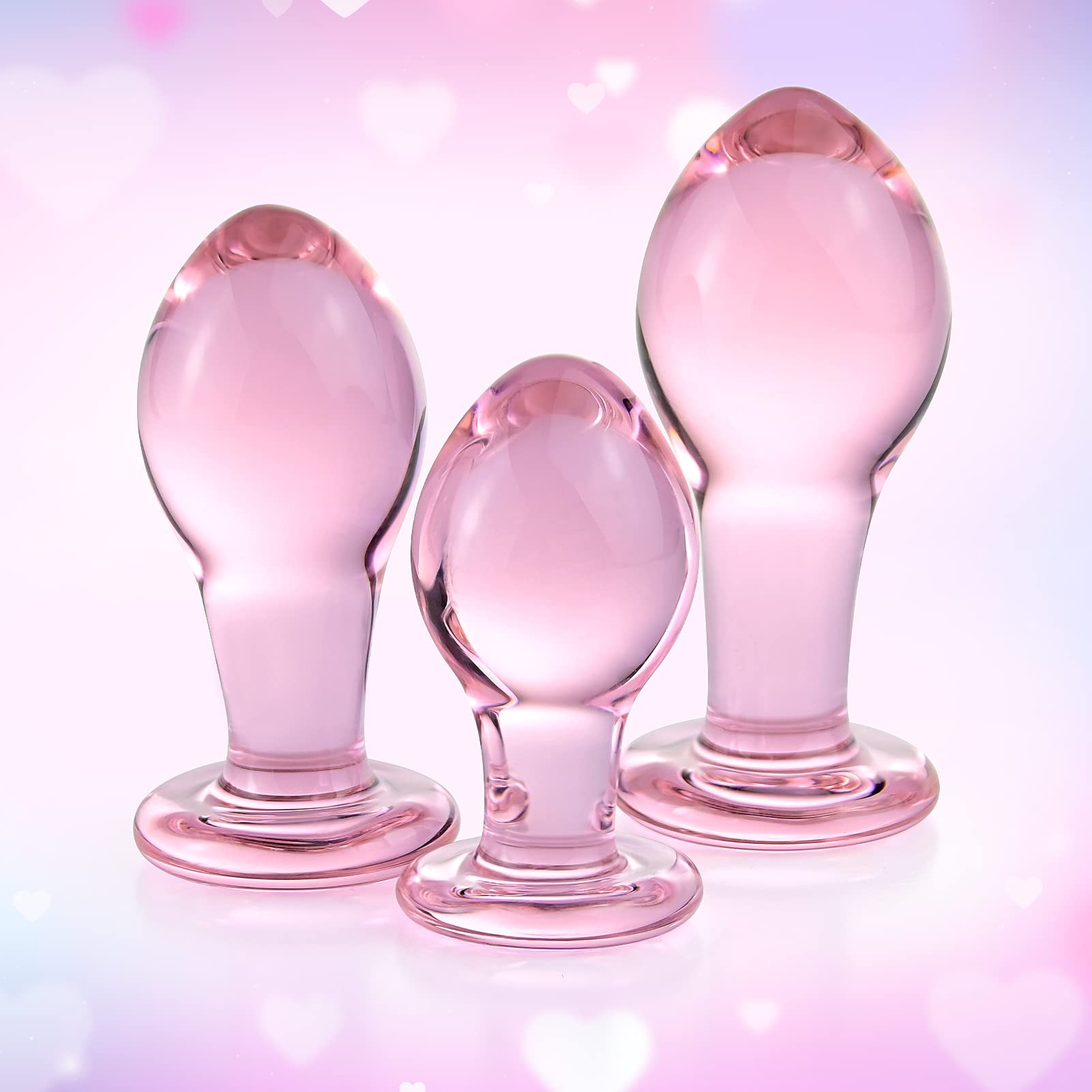 3Pcs Pink Crystal Glass Anal Plug Set - Small, Medium, Large Anal Trainer for Women & Men - Couples Sex Toys for Anal Stimulation & Masturbation - Perfect for Beginners, Solo Play & Intimate Couples Time