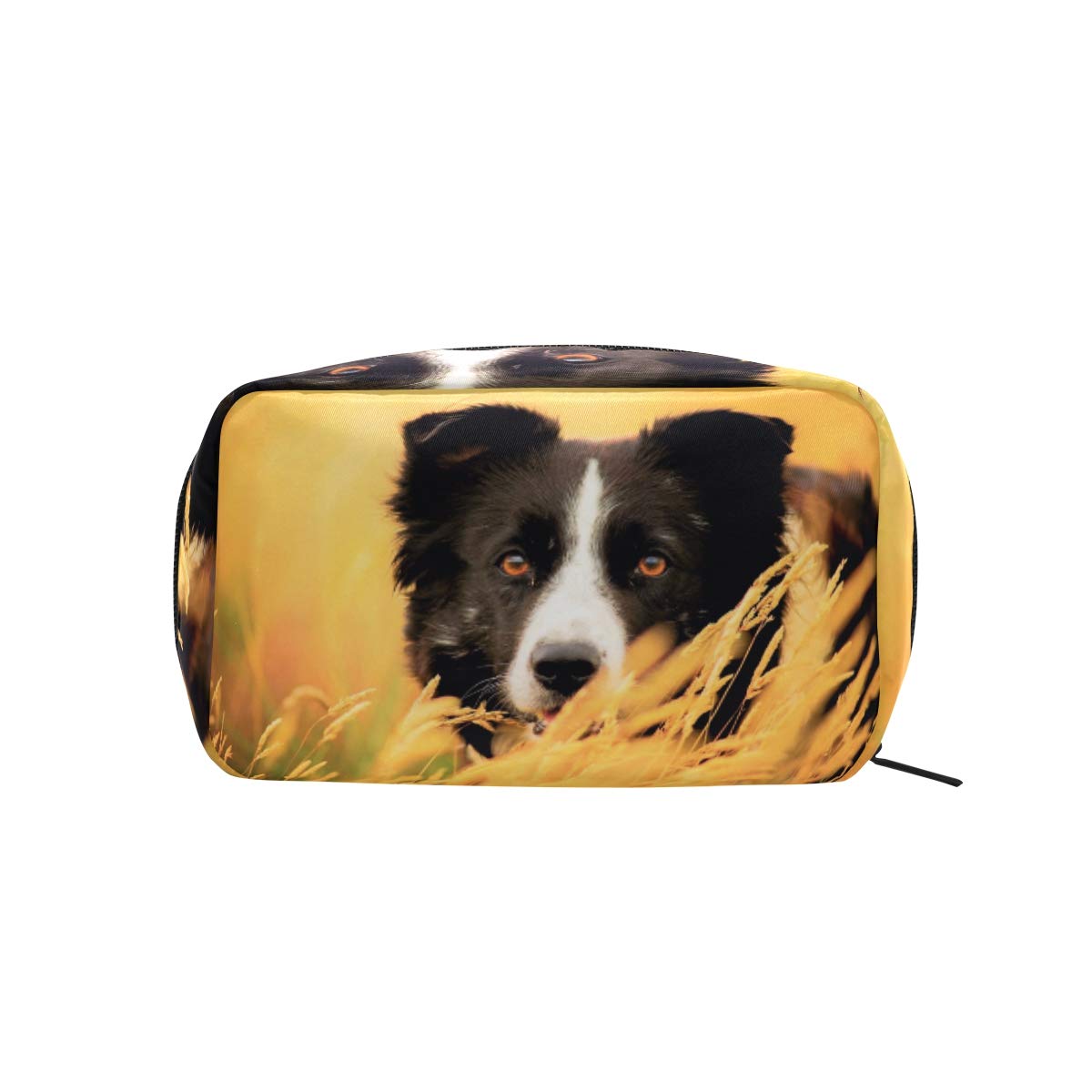 AJINGA Border Collie Print Cosmetic Bag - Waterproof Travel Makeup Pouch for Women, Square Toiletry Bag with Zipper for Brushes & Cosmetics | Perfect for Travel, Gym & Daily Use