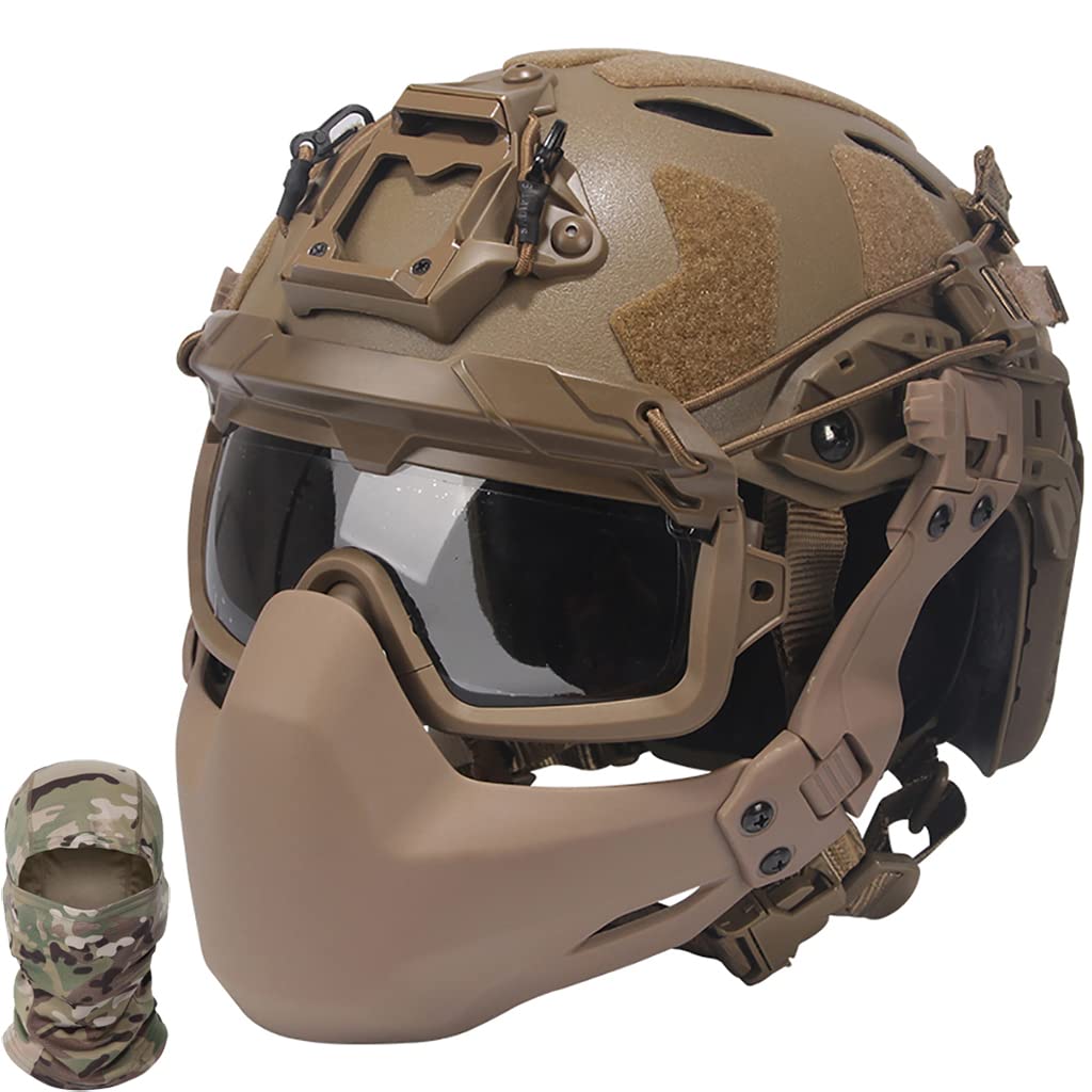 Tactical Airsoft Helmet & Mask Set with Noise Canceling Headset, Goggles, Battery Pocket & NVG Mount - Lightweight Fast Helmet for Outdoor Paintball, Hunting & Airsoft Games | Perfect for MilSim, CQB & Tactical Training