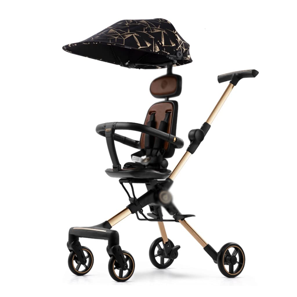 Fevilady Lightweight Foldable Baby Stroller - Reversible Sit & Lie Infant Carriage, One-Hand Fold & Travel-Friendly for Airplane Boarding (Brown with Rose Gold Frame) | Perfect for Newborns, Toddlers, Shopping & Travel