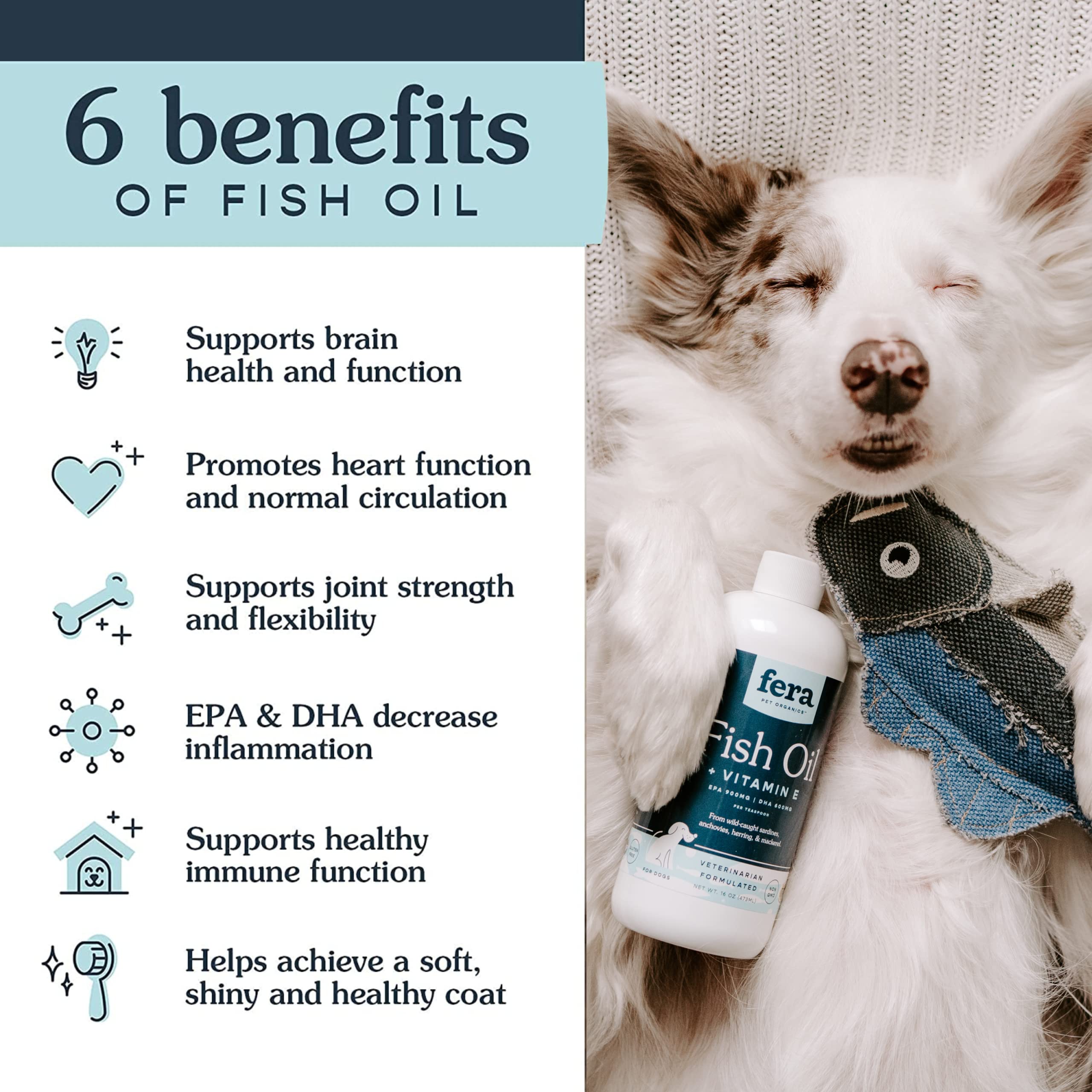 Fera Pet Organics Health Essentials Supplement Bundle for Dogs and Cats - Omega 3 Fish Oil with EPA & DHA (8oz), Organic Probiotics with Prebiotics (60 Scoops), Hip & Joint Soft Chews (90 Count) - Supports Digestive Health, Skin & Coat, Joint Mobility - Perfect for Daily Pet Wellness Routine