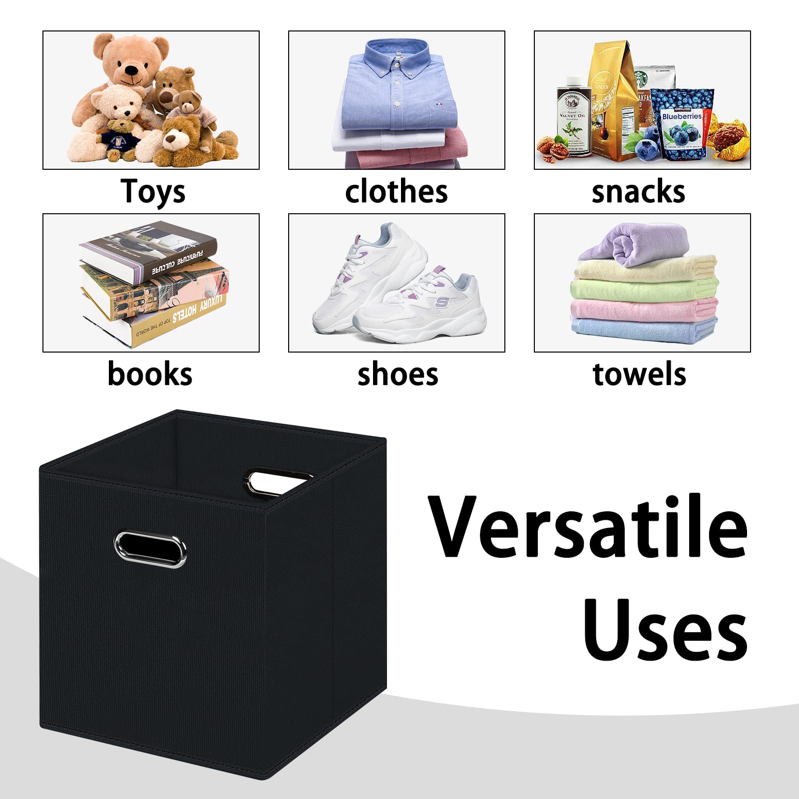 Foldable Fabric Storage Cubes with Dual Handles - Black Closet Organizer Bins for Bedroom, Nursery & Office - Space Saving Storage Boxes for Shelves, Cabinets & Underbed Organization