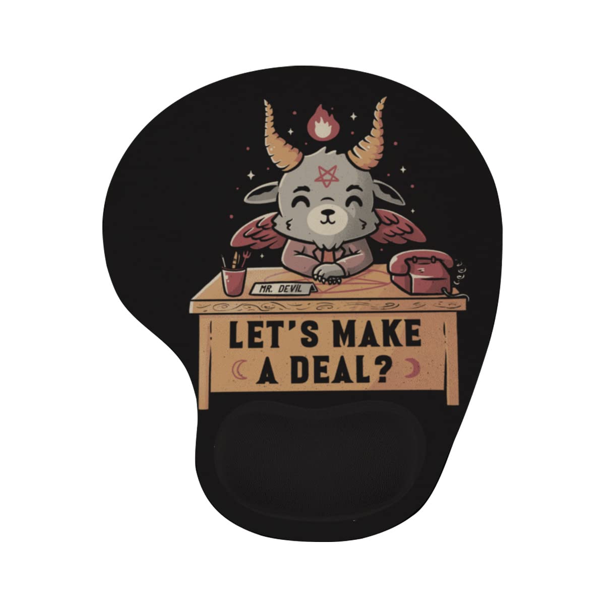Funny Cute Evil Baphomet Mouse Pad with Wrist Support - Non-Slip Gaming & Office Desk Mat for Work, Study & Writing - Ergonomic Wrist Relief for Computer, Laptop & PC Users