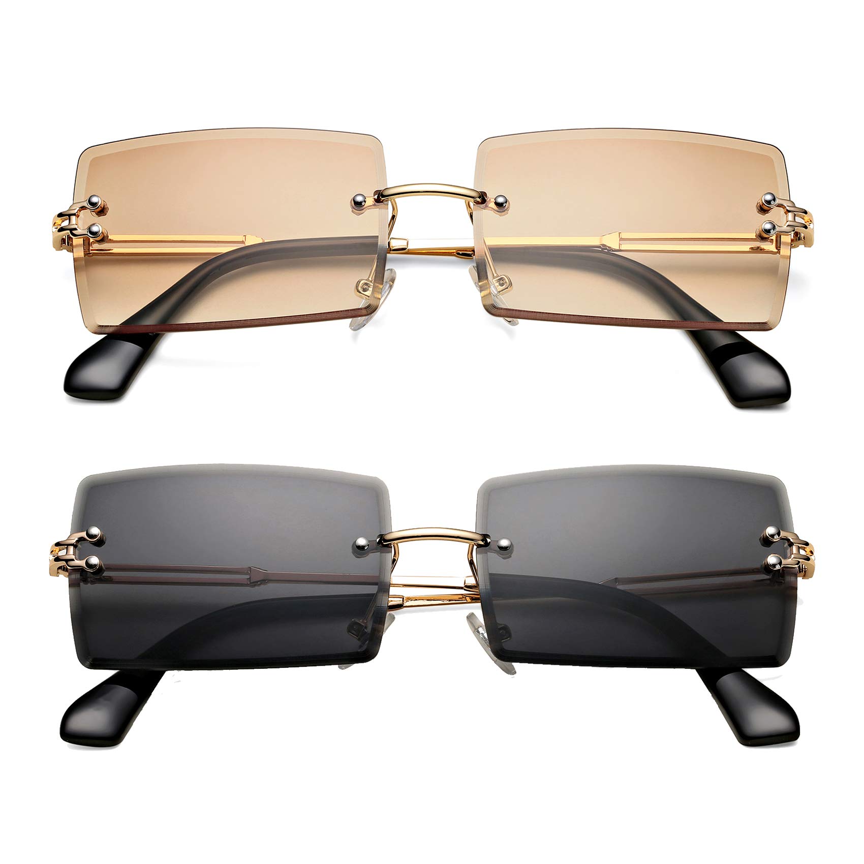 Stylish Rectangle Sunglasses for Men & Women - Small Rimless Square UV Protection Shades | Perfect for Driving, Beach & Outdoor Activities