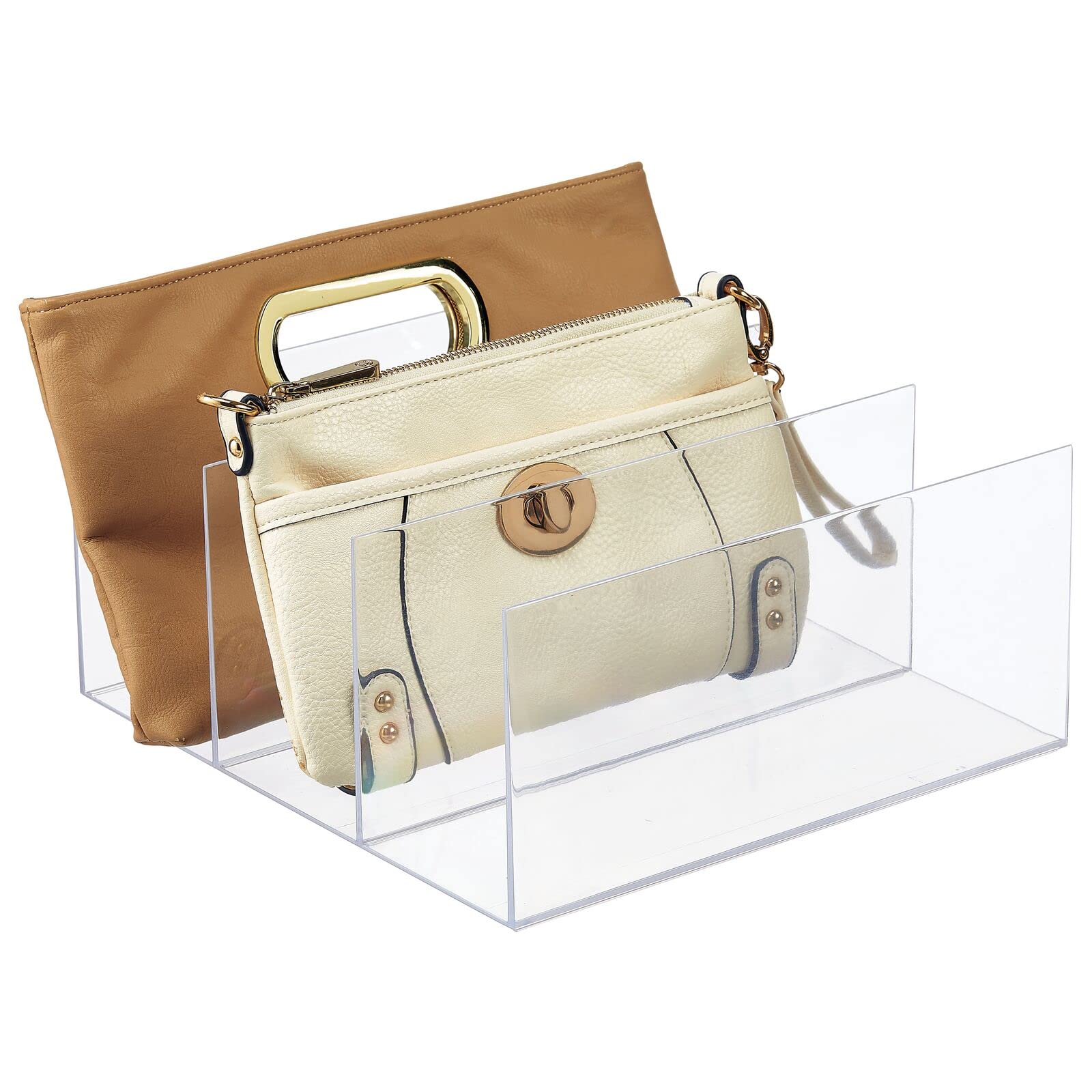 mDesign Plastic Purse & Handbag Organizer - 6-Section Closet Storage for Bags, Wallets, Clutches - Space-Saving Cabinet & Bedroom Organization - Clear Lumiere Collection - Perfect for Closet, Dresser & Travel Use