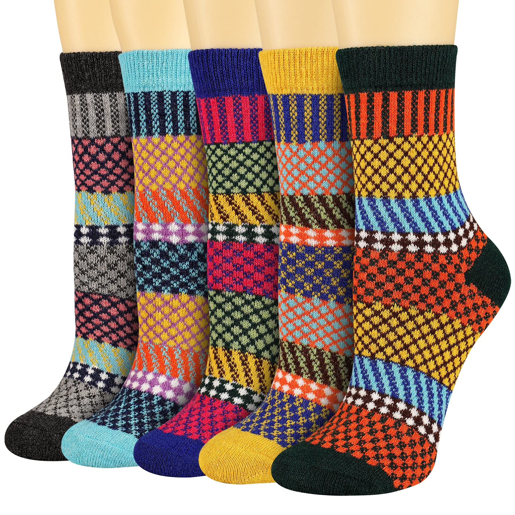 Heatuff Women's Winter Wool Socks - 5 Pack Warm Soft Full Cushion Crew Socks for Cold Weather, Hiking & Outdoor Activities
