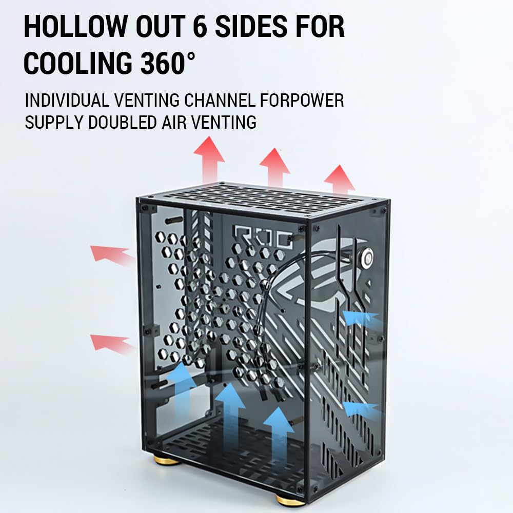 Portable Small Computer Case - Compact Plexiglass PC Enclosure for Mini-ITX Motherboard with FLEX Power Supply | Ideal for Home Office, Gaming & Compact Desktop Builds