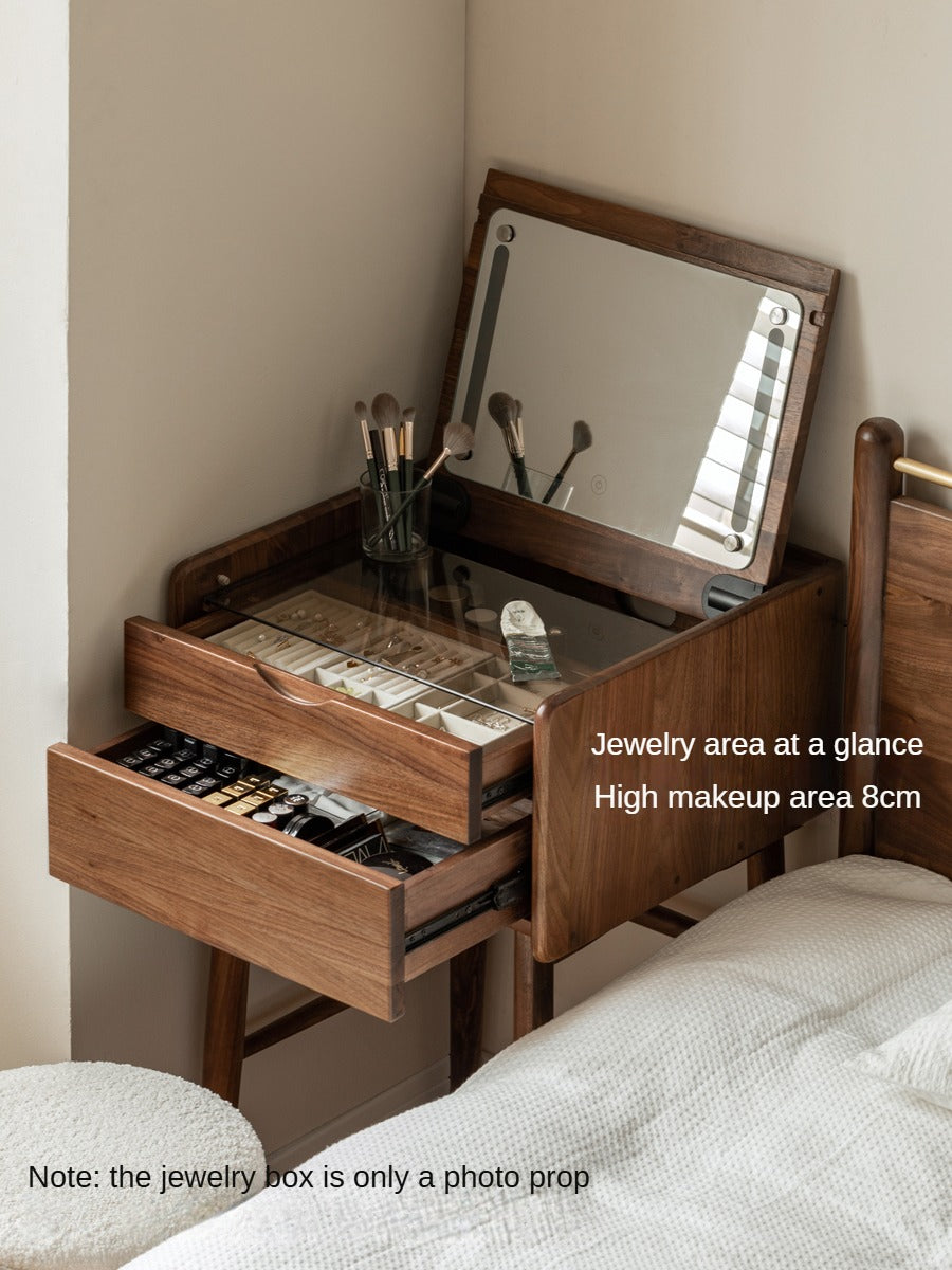 Solid Black Walnut Wood Mirror Dressing Table - Elegant Vanity Desk for Bedroom, Bathroom & Makeup Area