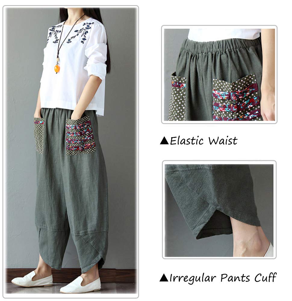 FTCayanz Women's Linen Wide Leg Pants - High Waisted Elastic Tapered Cropped Trousers for Summer | Casual Office Wear & Vacation Outfits