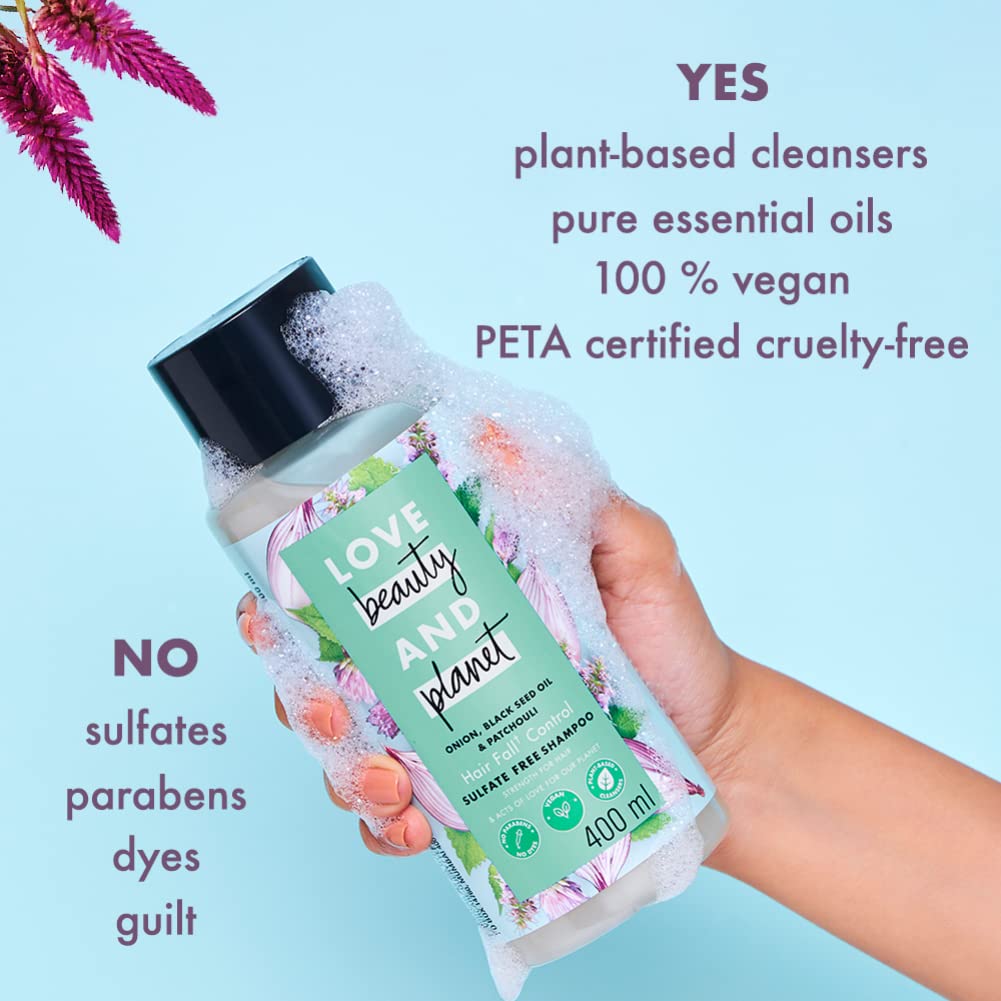 Love Beauty & Planet Onion Oil, Black Seed Oil & Patchouli Hair Fall Control Shampoo & Conditioner Set (200ml) - Paraben & Dye Free with Essential Oils for Thicker, Stronger Hair - Perfect for Daily Hair Care & Scalp Nourishment