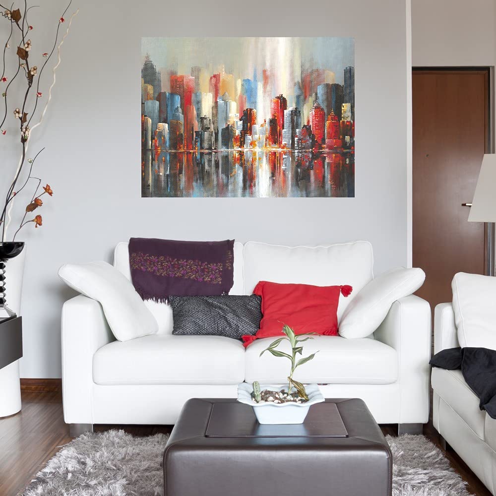 Scarlet City Canvas Wall Art by Willowbrook Fine Art - 46x35 Inch Modern Home Decor for Living Room, Bedroom, Office & More - Ready to Hang Painting for Interior Design & Housewarming Gifts