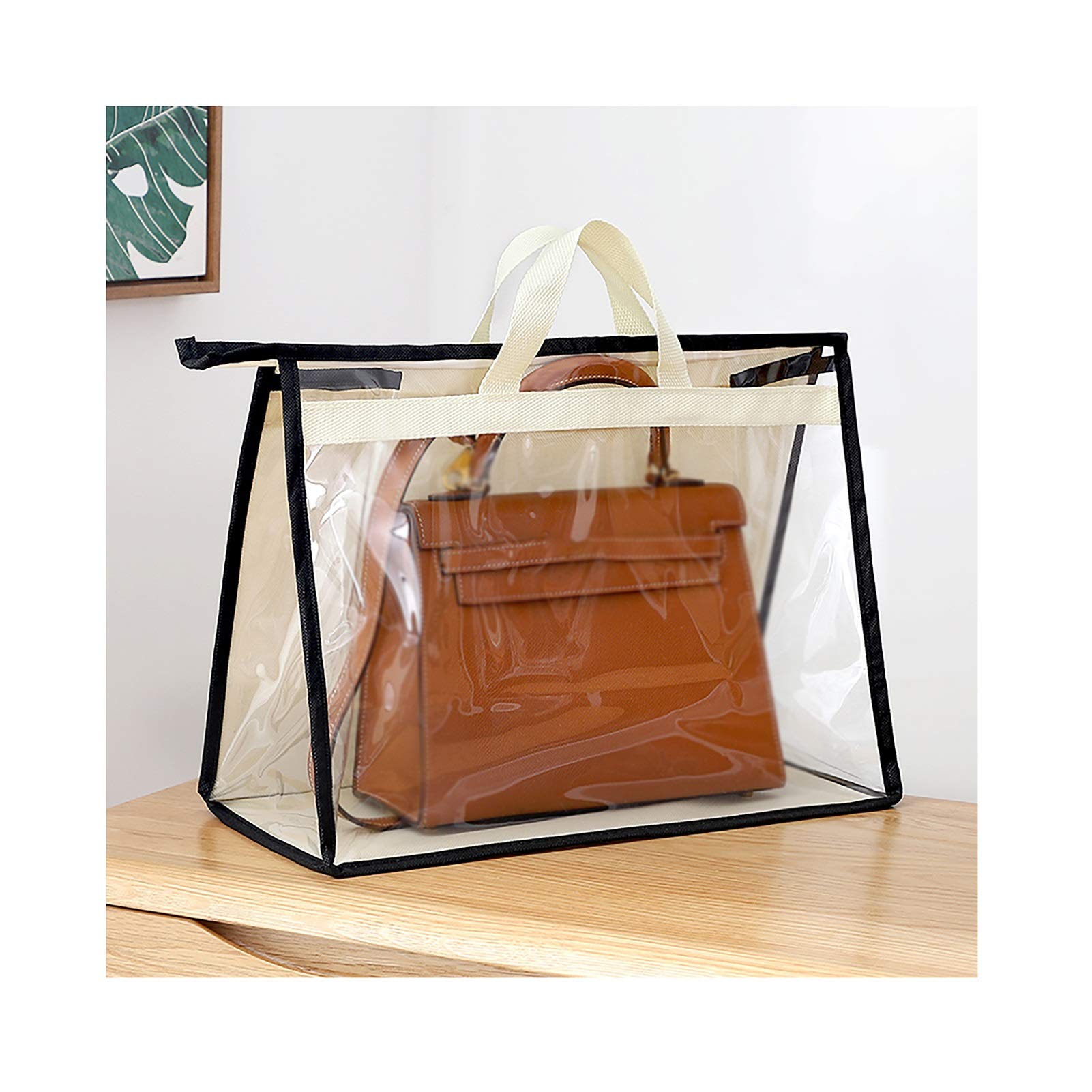 BCGT XXL Transparent Handbag Storage Organizer with Zipper & Handle - 50×12.5×38cm Dustproof Purse Cover for Closet Organization (Black) - Perfect for Travel, Home Storage & Luxury Bag Protection