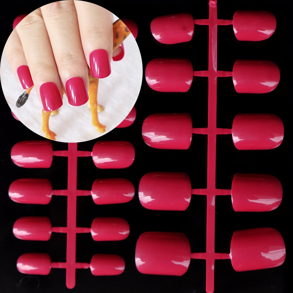 CoolNail 24pcs Coral Red Press On False Nails - Beautiful Candy Flat Nail Art Tips for Carnival & Party | Easy DIY Artificial Nails for Women, Halloween Costume, Bridal Shower & Special Occasions