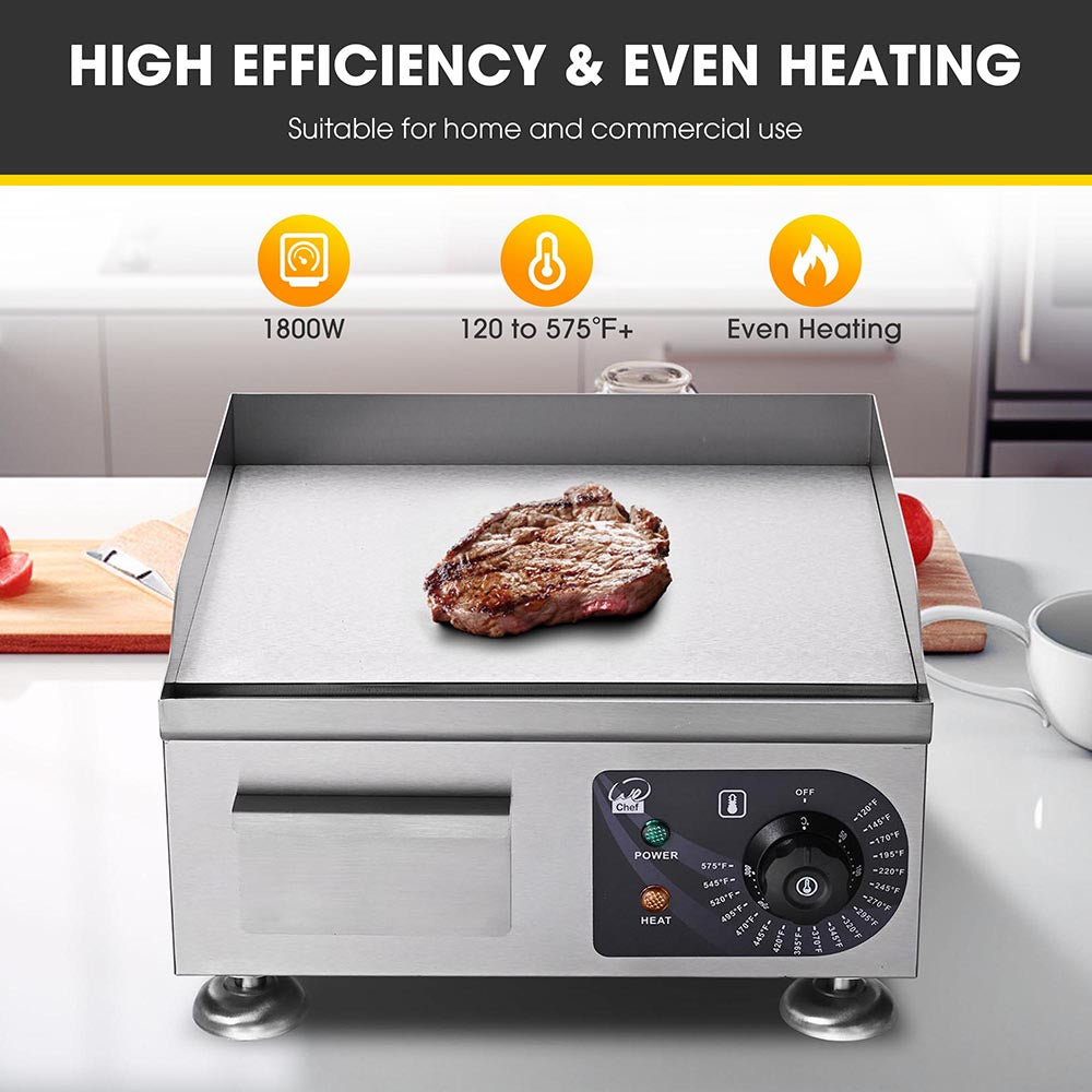 TheLAShop Electric Griddle Countertop Flat Top Grill - 14 Inch, 1500W, 110V - Perfect for Pancakes, Burgers & Breakfast Cooking at Home or Outdoor Camping