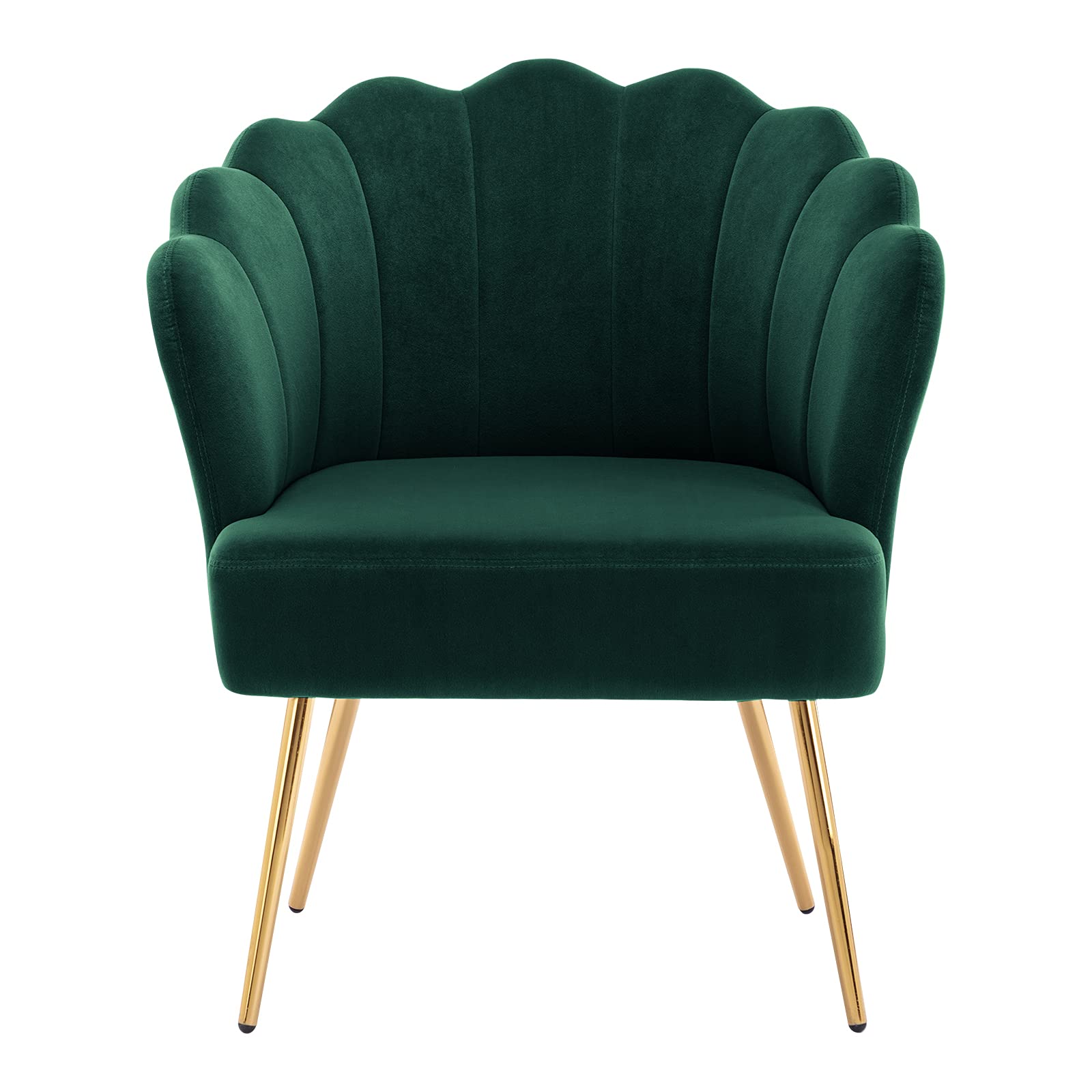 DUHOME Velvet Upholstered Accent Chair with Golden Metal Legs - Comfy Makeup Vanity Chair, Desk & Reception Chair for Living Room, Bedroom (Green) - Perfect for Home Office, Dressing Area & Guest Seating
