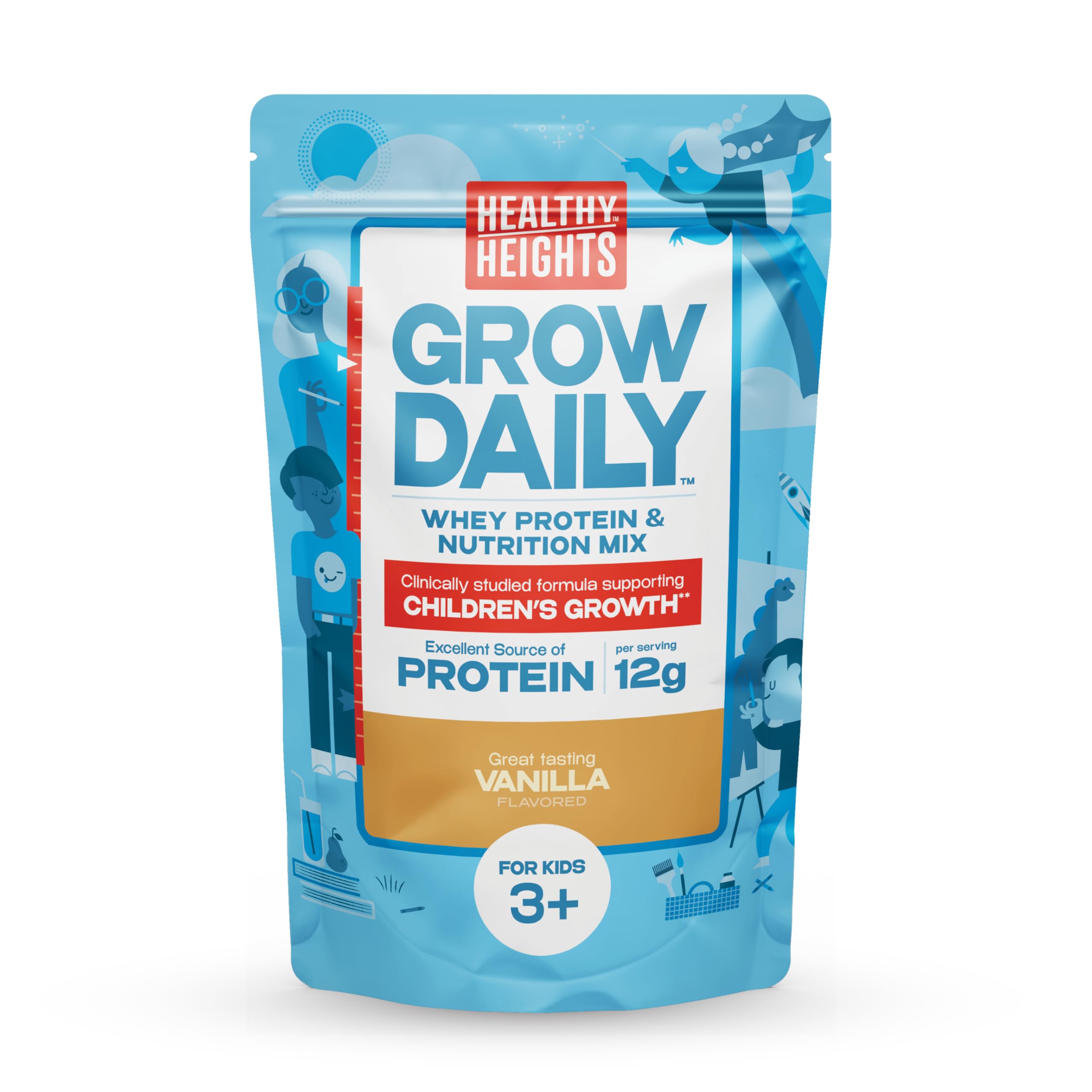 Healthy Heights Grow Daily Kids Protein Drink Mix (Vanilla) - High Protein Shake Powder for Children Ages 3+ | Supports Growth & Development | Perfect for Breakfast, Snacks & Active Lifestyles