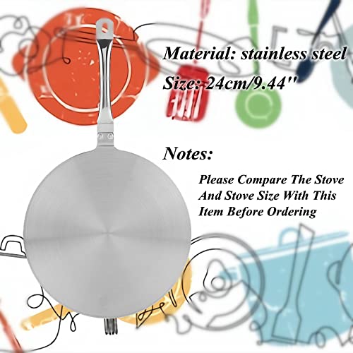 9.44 Inch Stainless Steel Heat Diffuser Plate for Gas, Electric & Induction Stoves - 24cm Induction Cooker Flame Guard with Handle - Perfect for Simmering, Melting Chocolate & Even Heat Distribution in Home Kitchen
